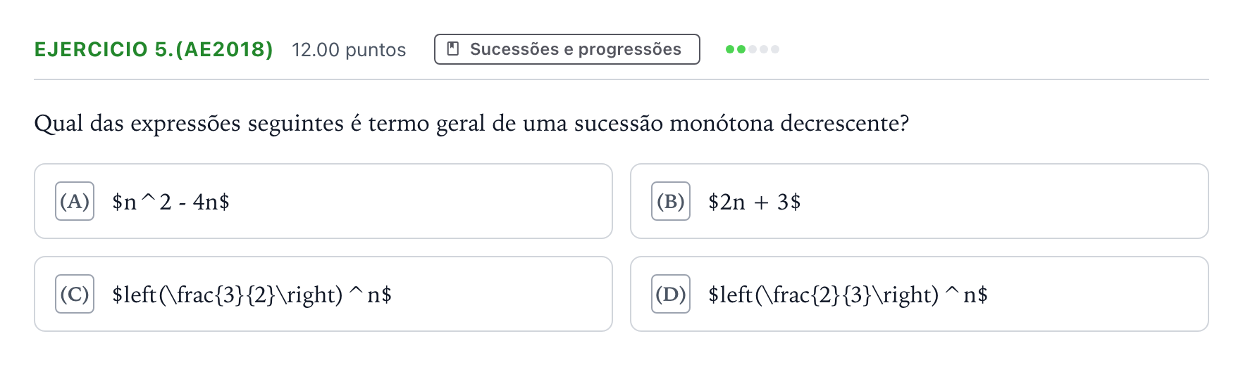 Enunciado: Exercício 5.(AE2018) · Exame Nacional Matemática A 1.ª fase 2026