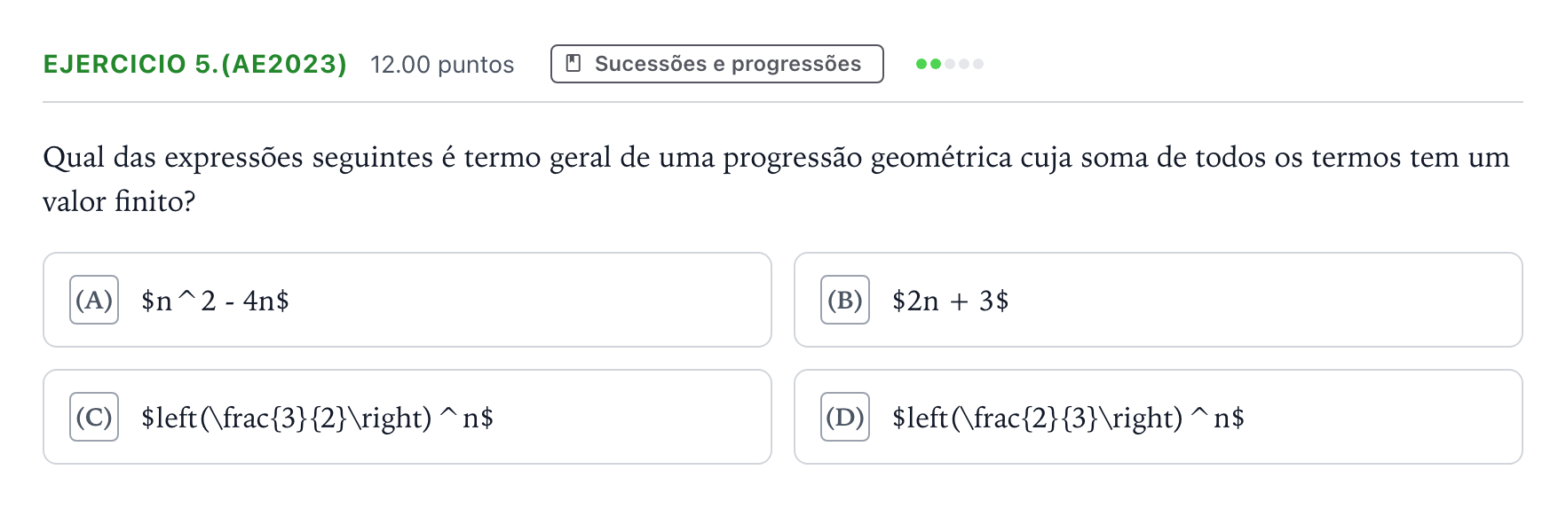 Enunciado: Exercício 5.(AE2023) · Exame Nacional Matemática A 1.ª fase 2026