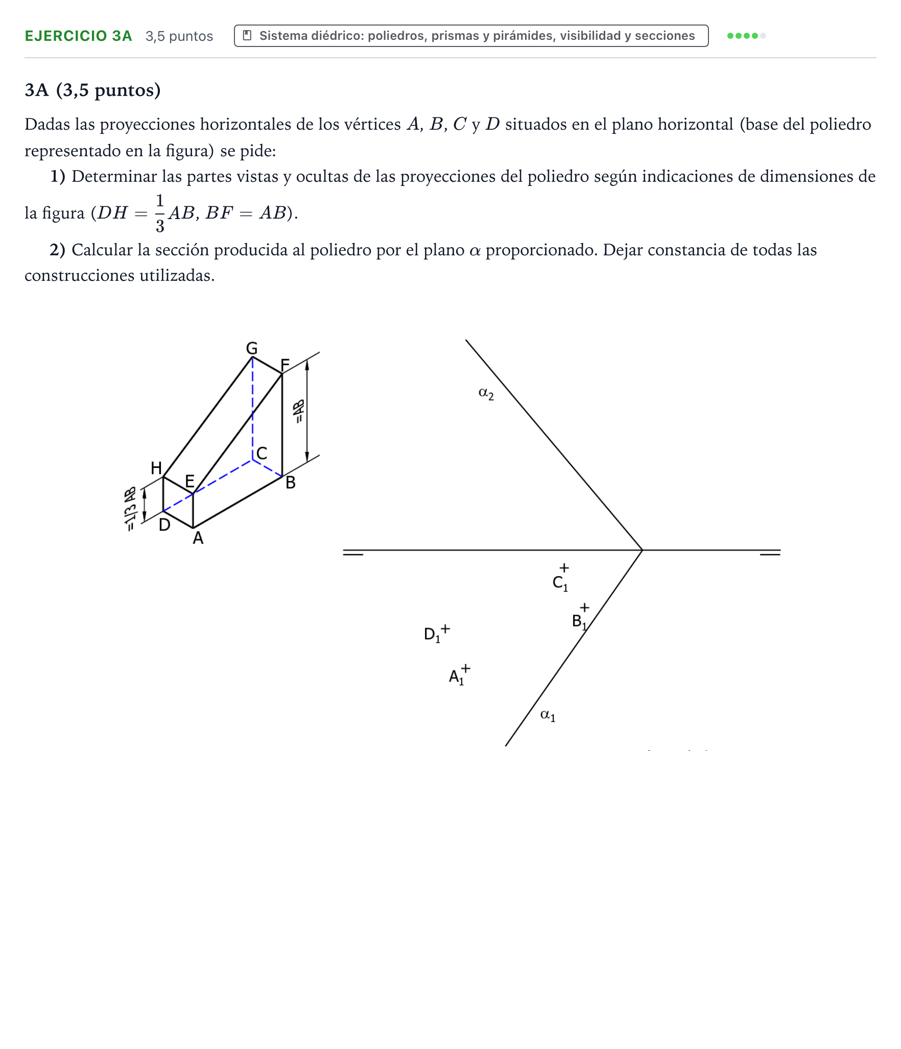 Enunciado: Ejercicio 3A · Dibujo técnico II PAU Aragón Extraordinaria 2025