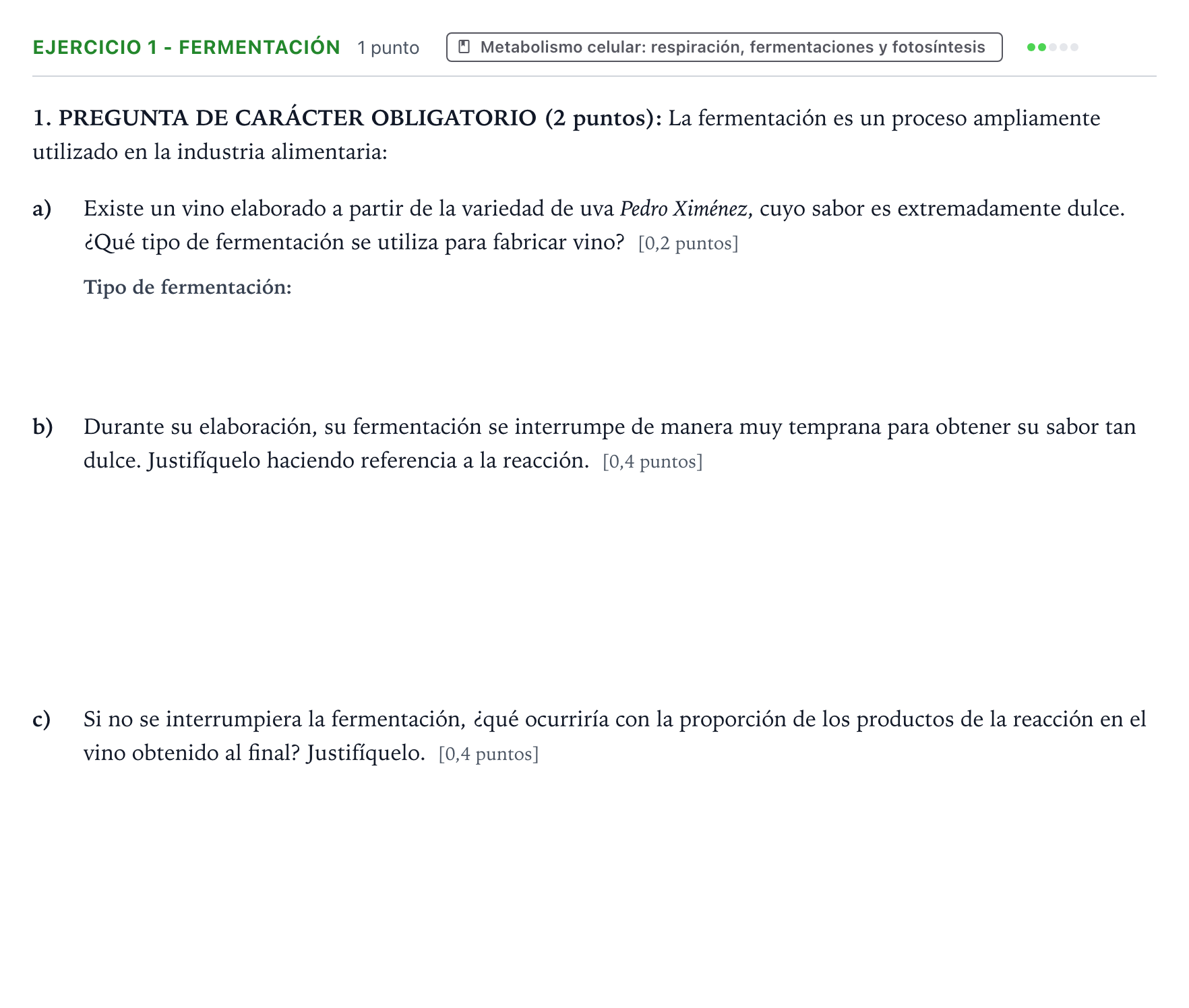 Enunciado: Ejercicio 1 - Fermentación · Biología PAU Aragón Extraordinaria 2025