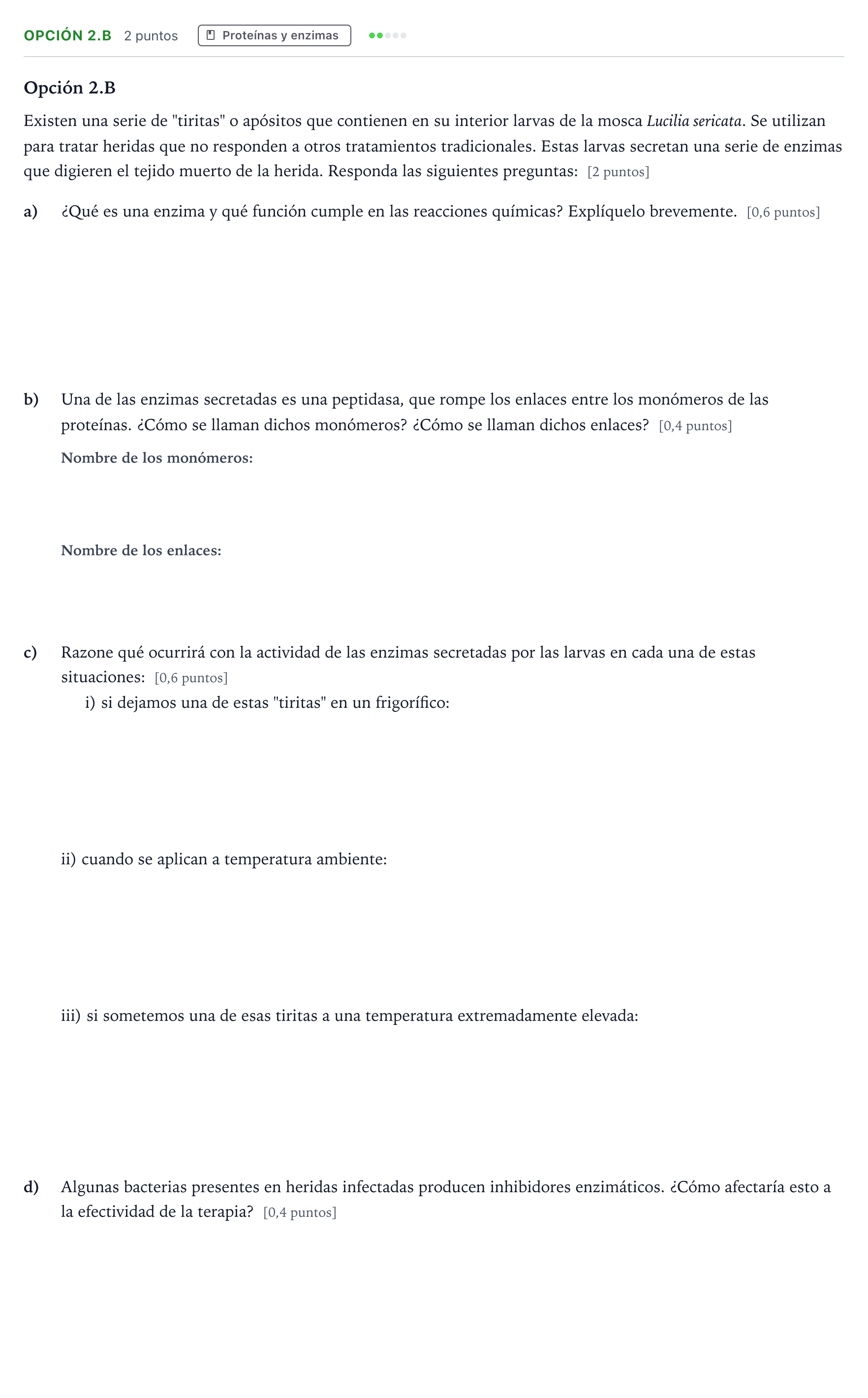 Enunciado: Opción 2.B · Biología PAU Aragón Extraordinaria 2025