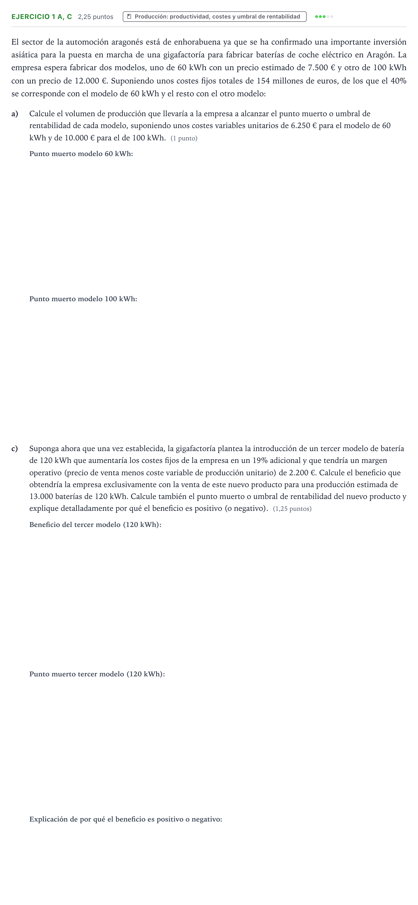 Enunciado: Ejercicio 1 a, c · Empresa y Diseño de Modelos de Negocio PAU Aragón Extraordinaria 2025