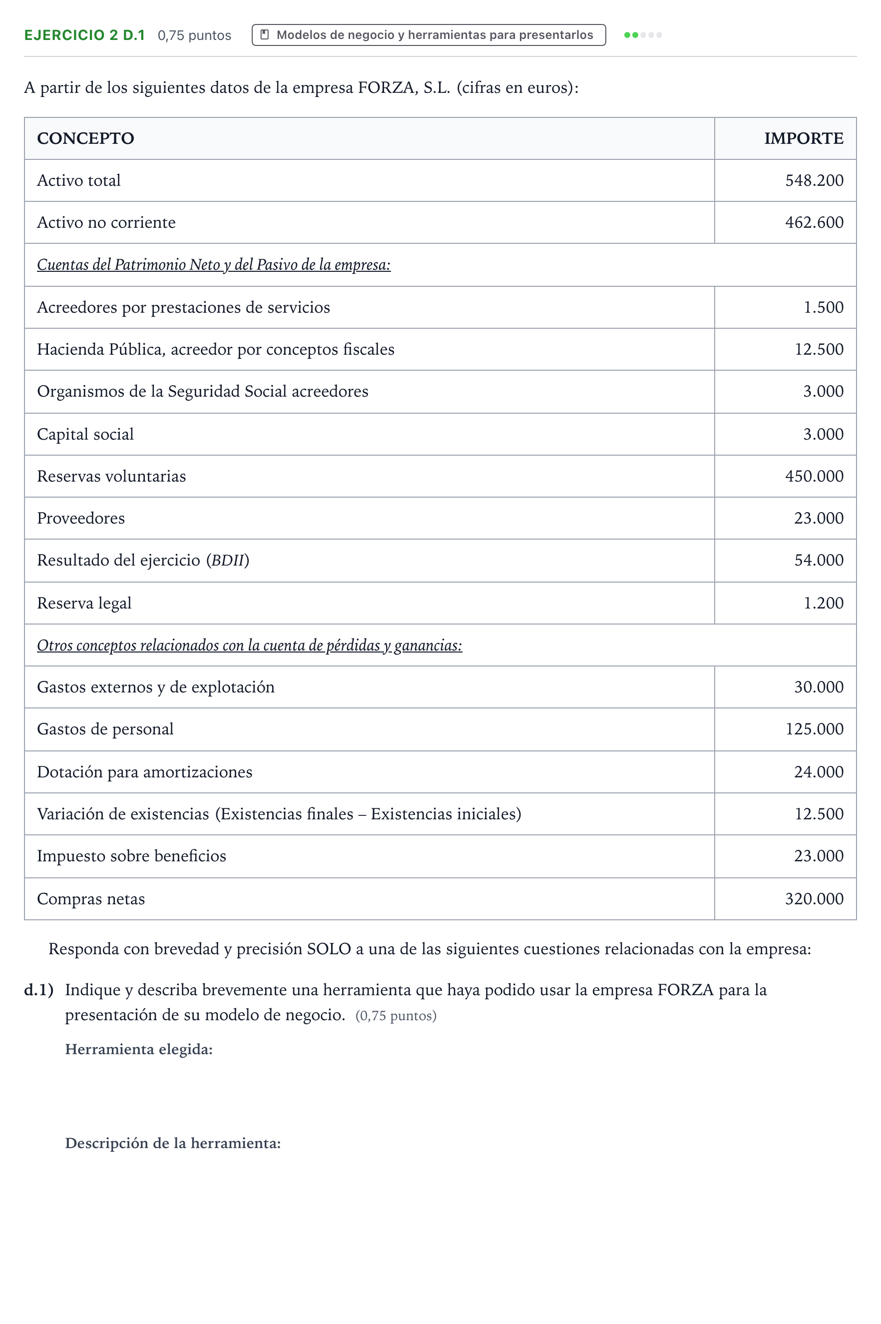 Enunciado: Ejercicio 2 d.1 · Empresa y Diseño de Modelos de Negocio PAU Aragón Extraordinaria 2025