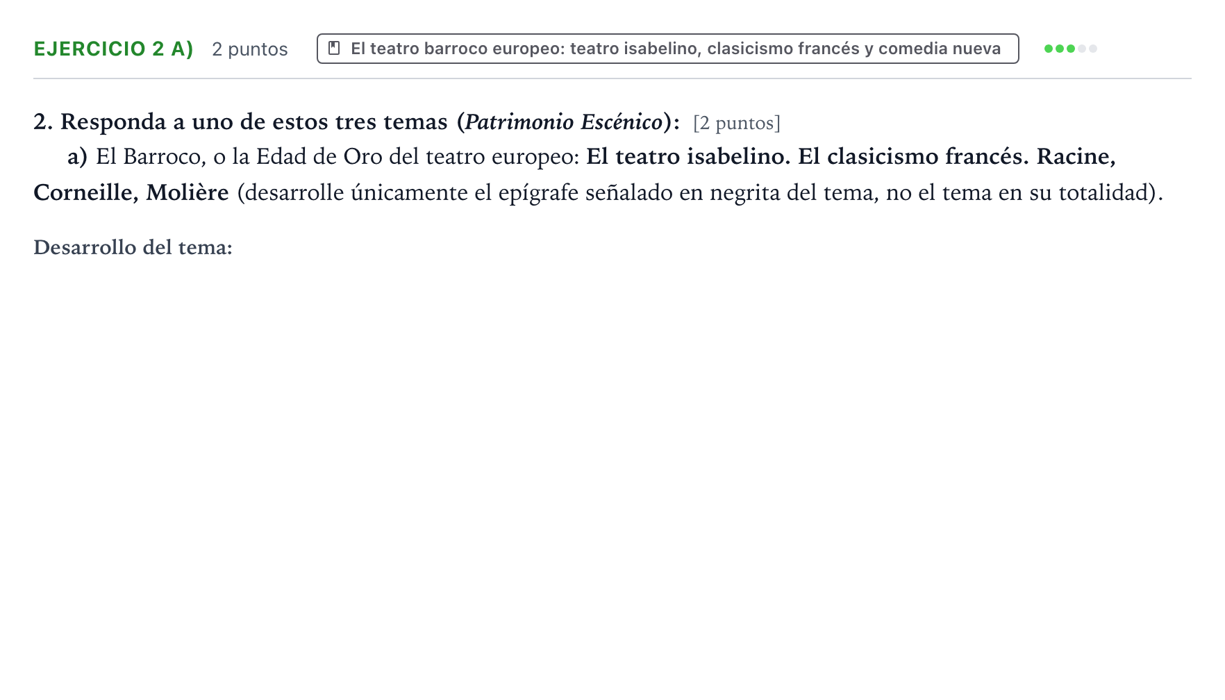 Enunciado: Ejercicio 2 a) · Artes Escénicas PAU Aragón Ordinaria 2025