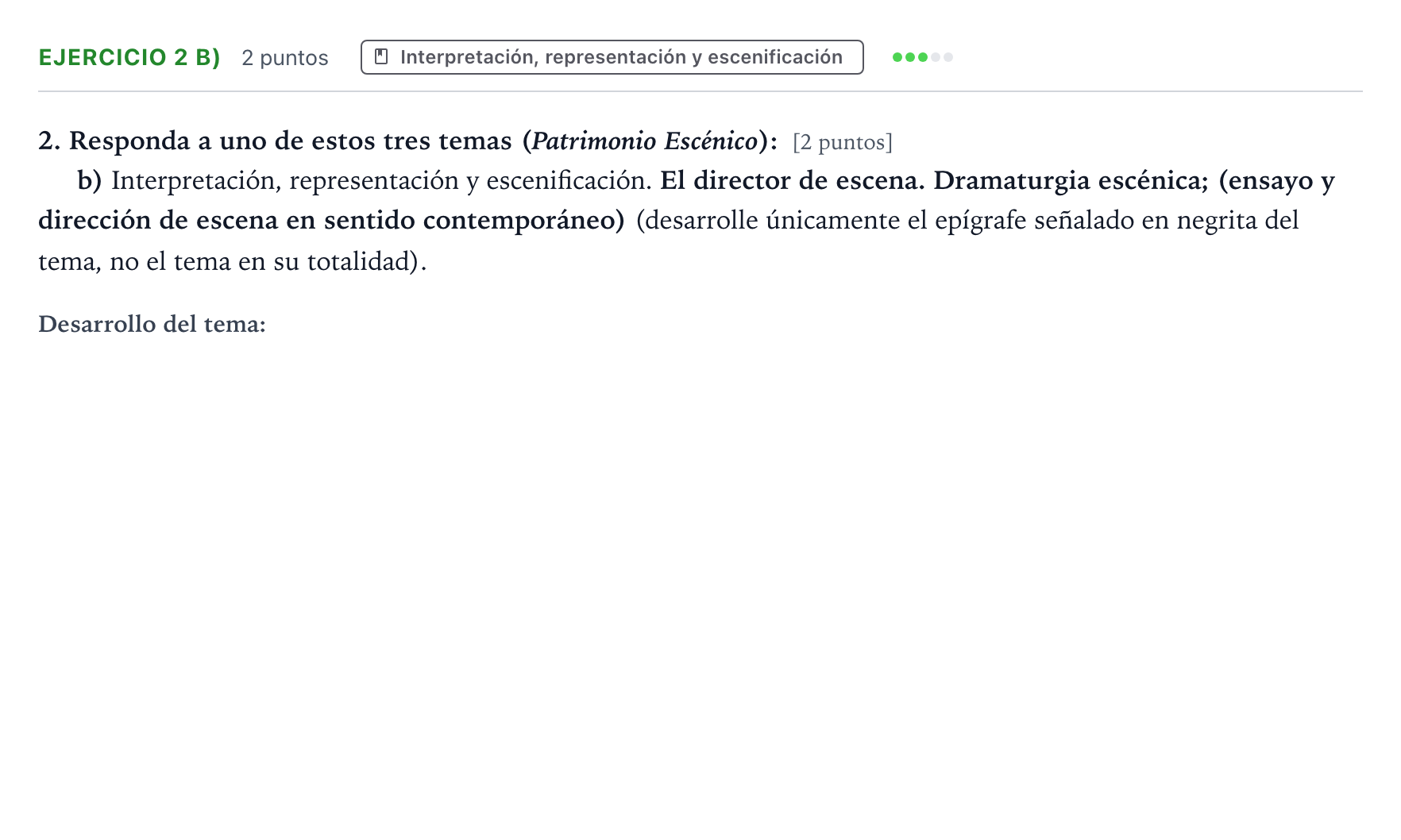 Enunciado: Ejercicio 2 b) · Artes Escénicas PAU Aragón Ordinaria 2025