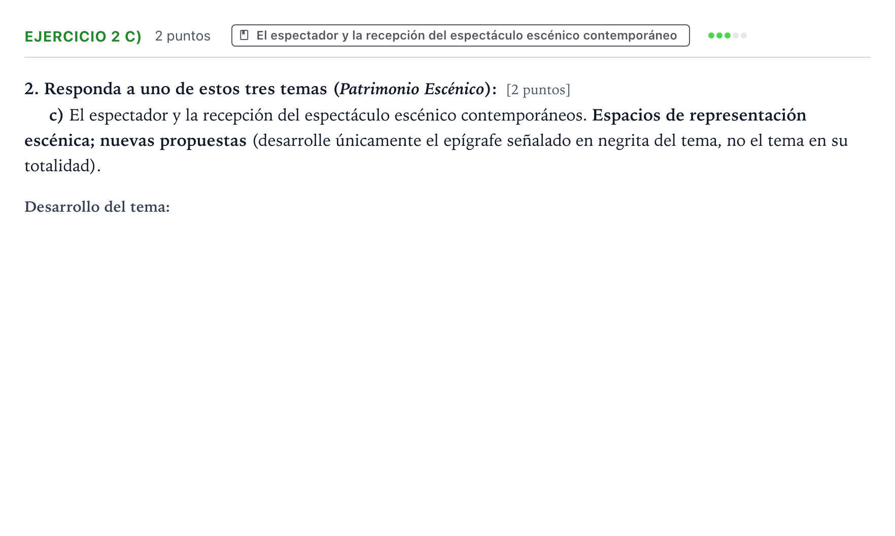 Enunciado: Ejercicio 2 c) · Artes Escénicas PAU Aragón Ordinaria 2025
