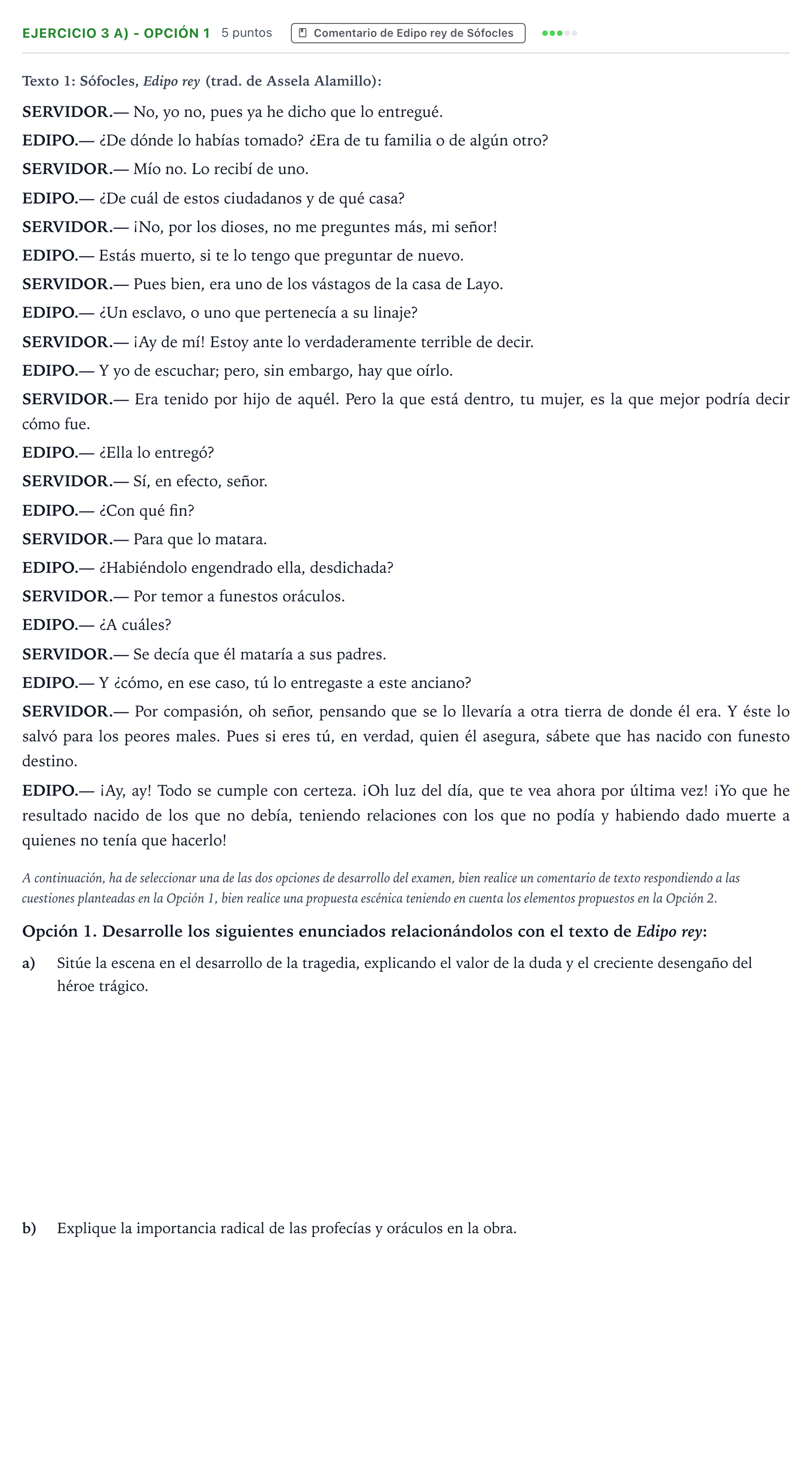 Enunciado: Ejercicio 3 a) - Opción 1 · Artes Escénicas PAU Aragón Ordinaria 2025