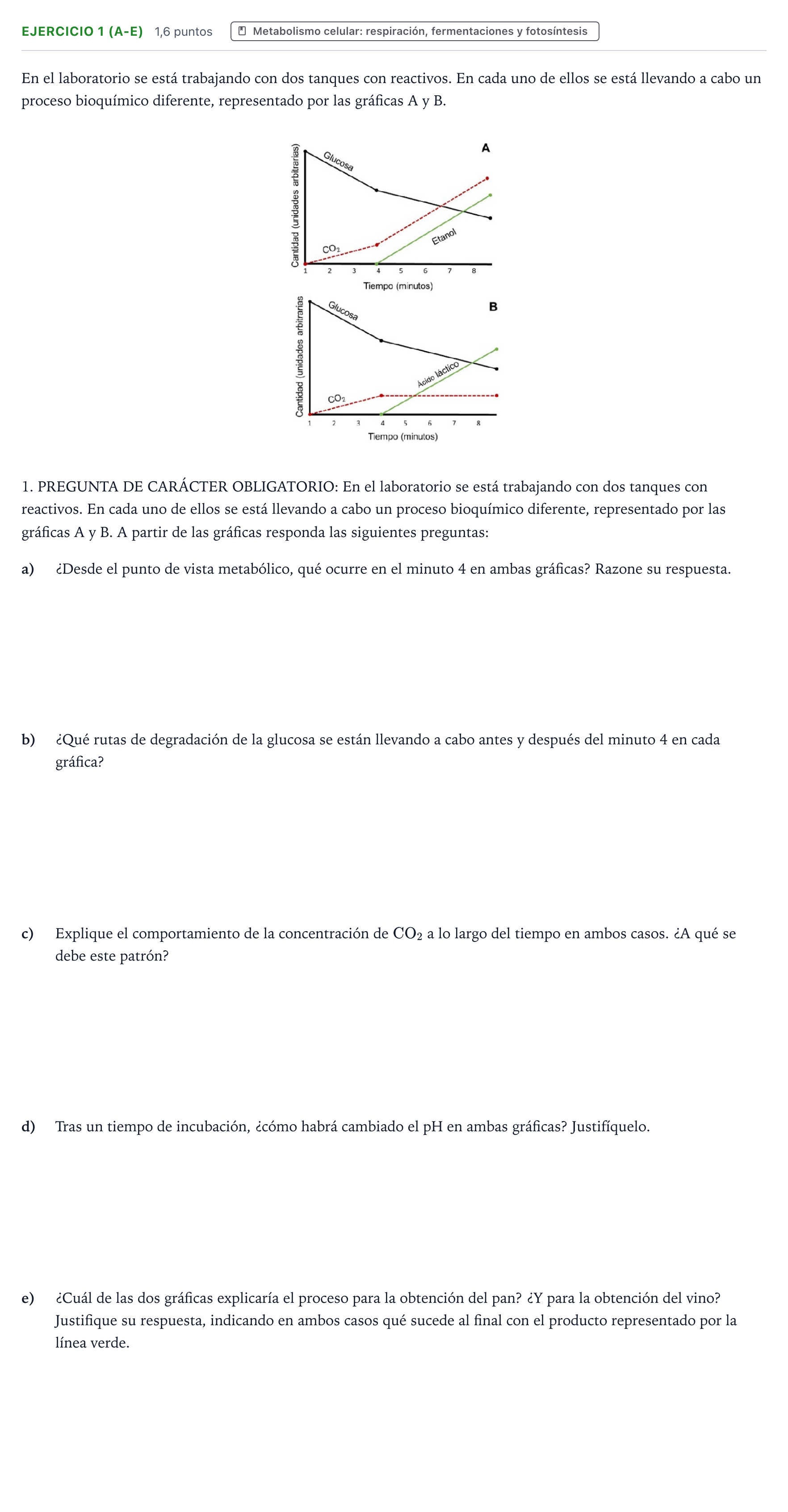 Enunciado: Ejercicio 1 (a-e) - Metabolismo celular · Biología PAU Aragón Ordinaria 2025
