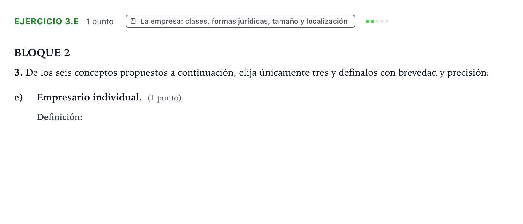 Enunciado: Ejercicio 3.e · Empresa y Diseño de Modelos de Negocio PAU Aragón Ordinaria 2025