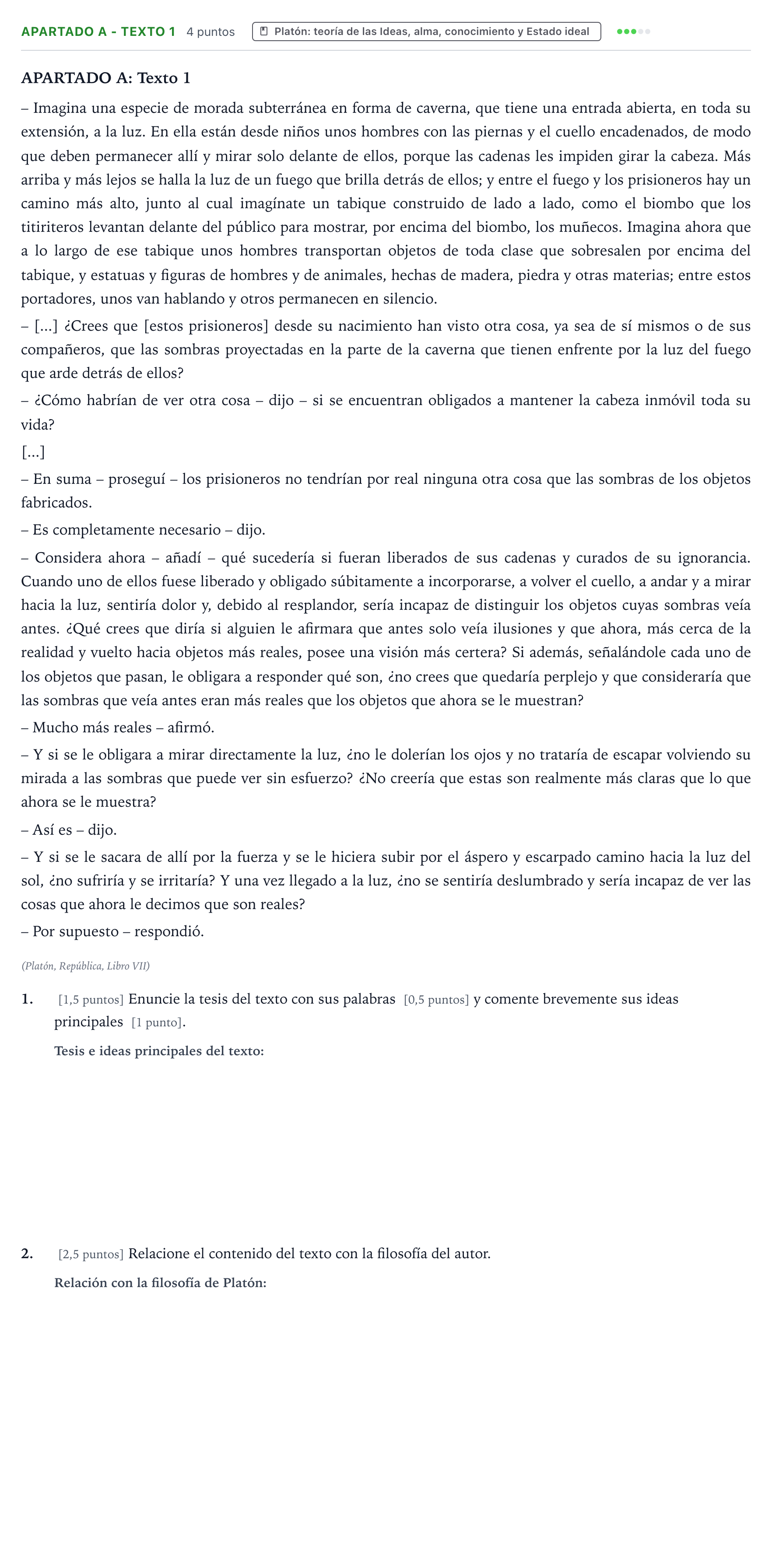 Enunciado: Apartado A - Texto 1 · Historia de la Filosofía PAU Aragón Extraordinaria 2025