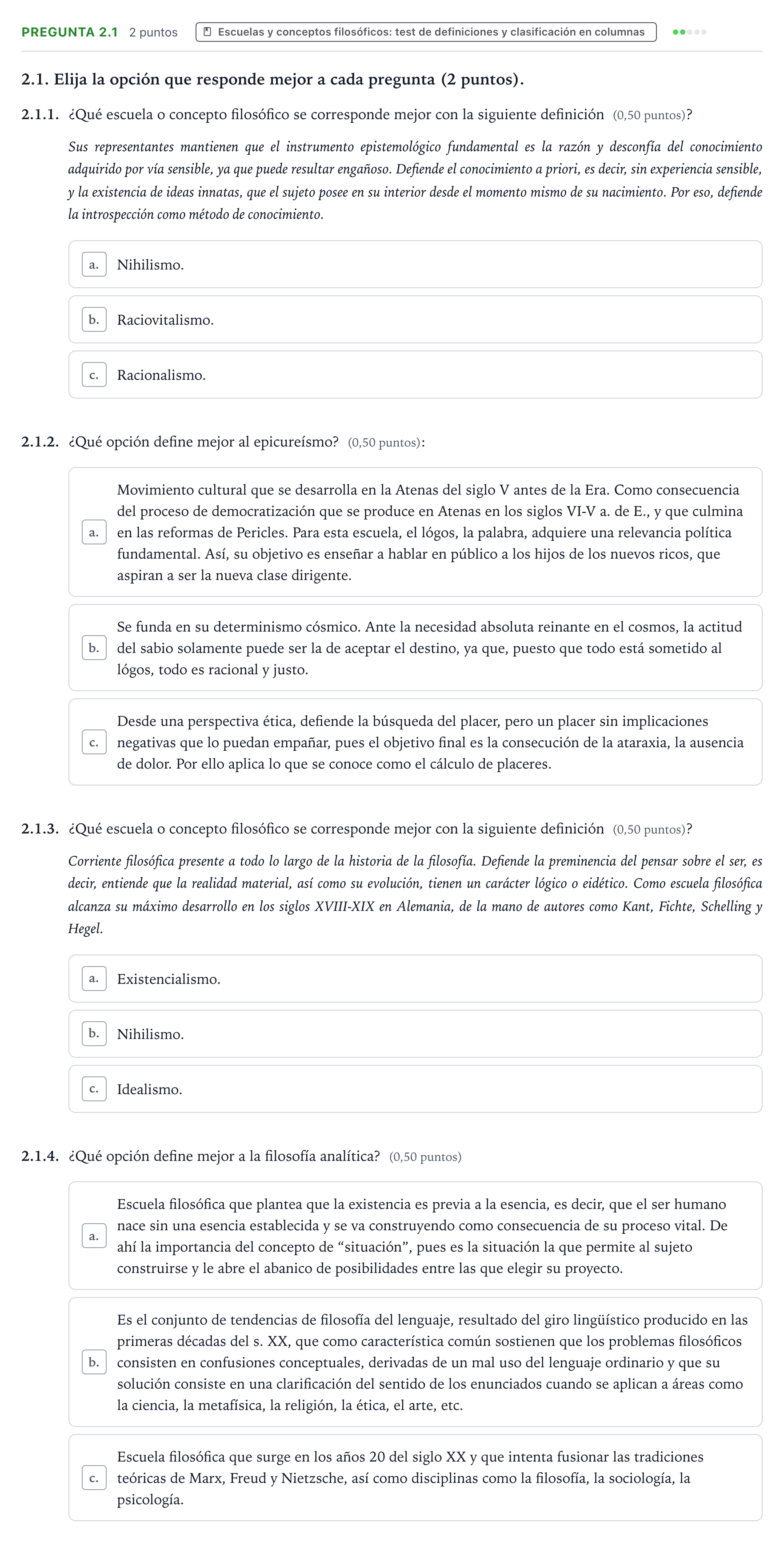 Enunciado: Pregunta 2.1 · Historia de la Filosofía PAU Aragón Extraordinaria 2025