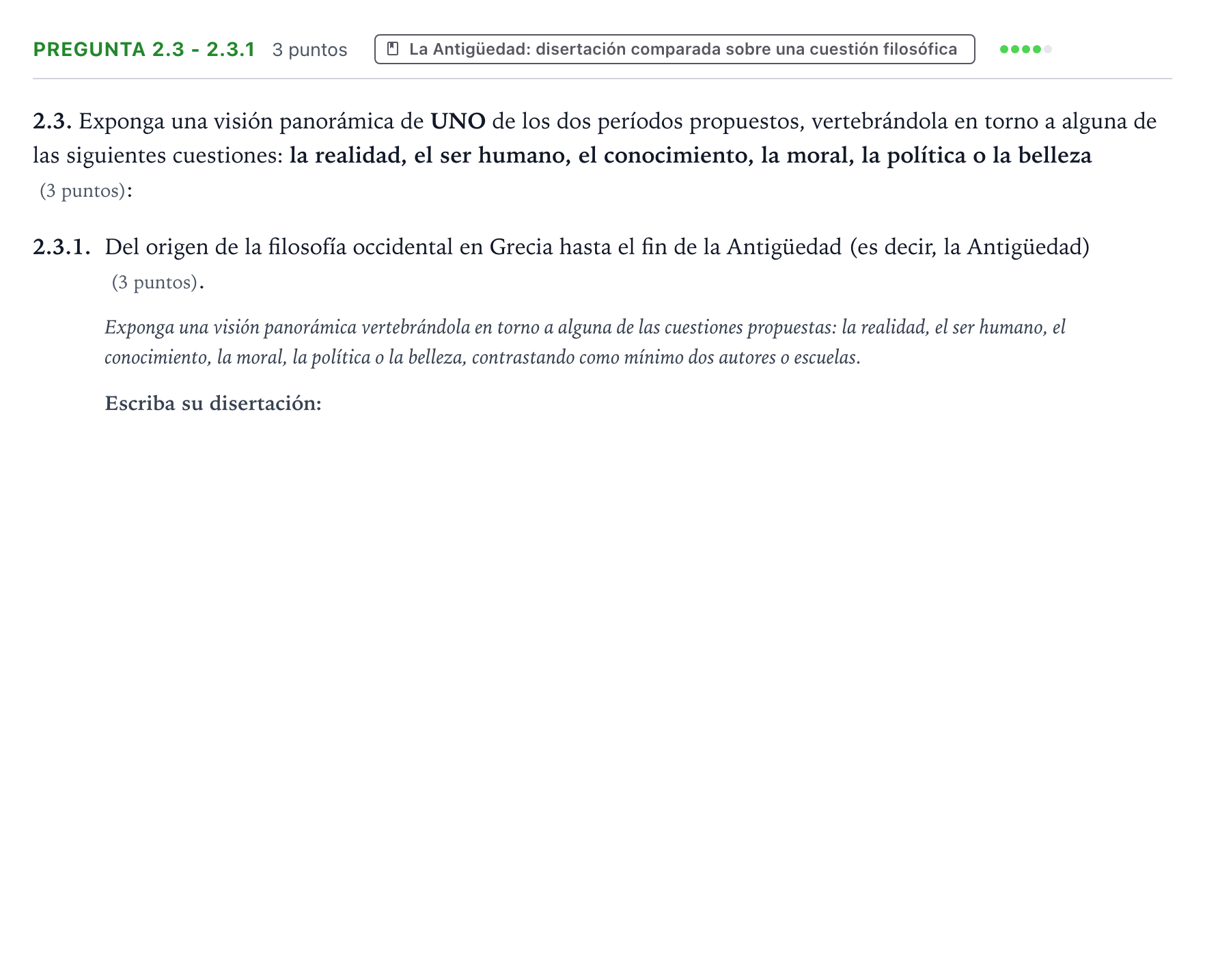 Enunciado: Pregunta 2.3 - 2.3.1 · Historia de la Filosofía PAU Aragón Extraordinaria 2025