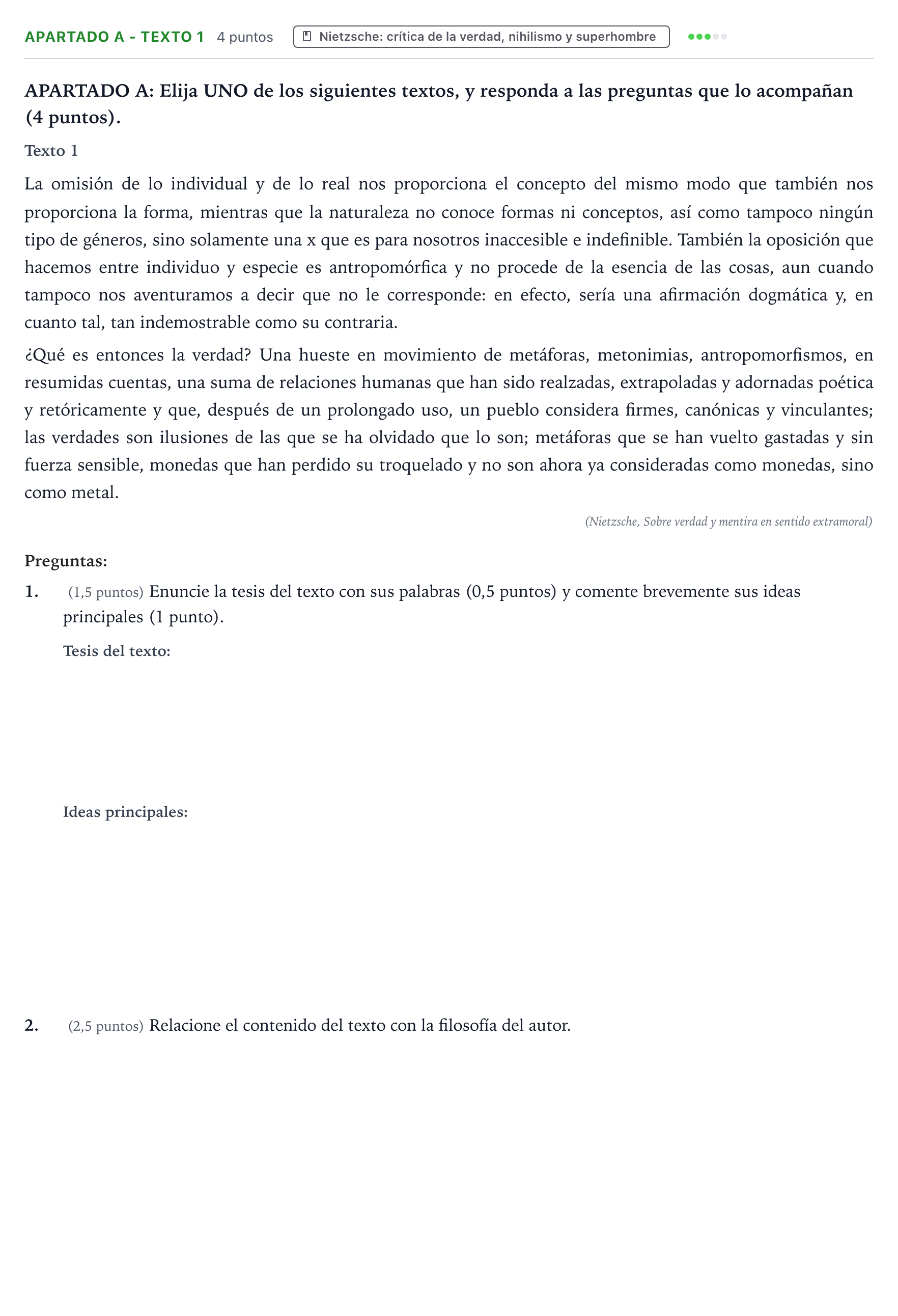 Enunciado: Apartado A - Texto 1 · Historia de la Filosofía PAU Aragón Ordinaria 2025
