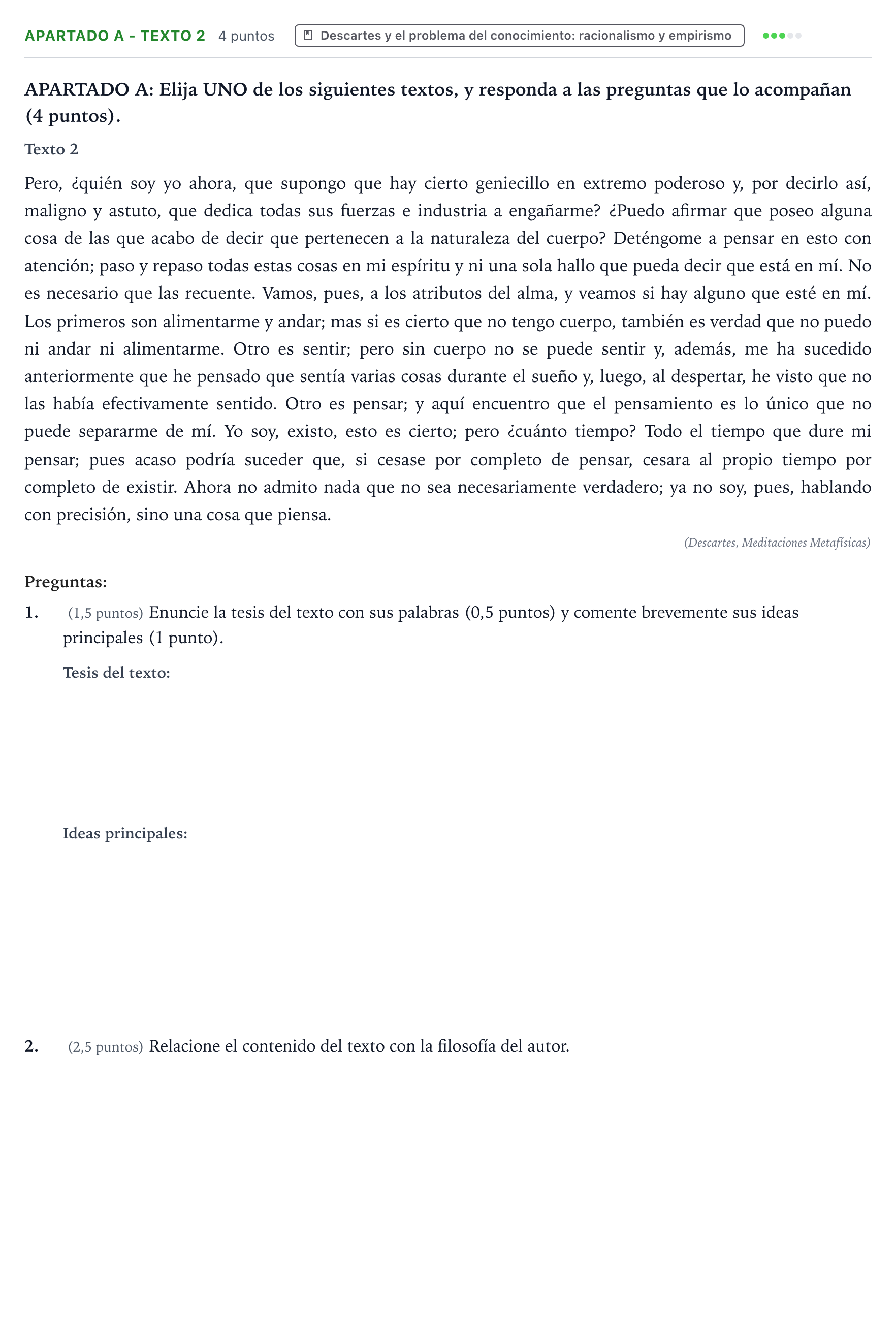 Enunciado: Apartado A - Texto 2 · Historia de la Filosofía PAU Aragón Ordinaria 2025