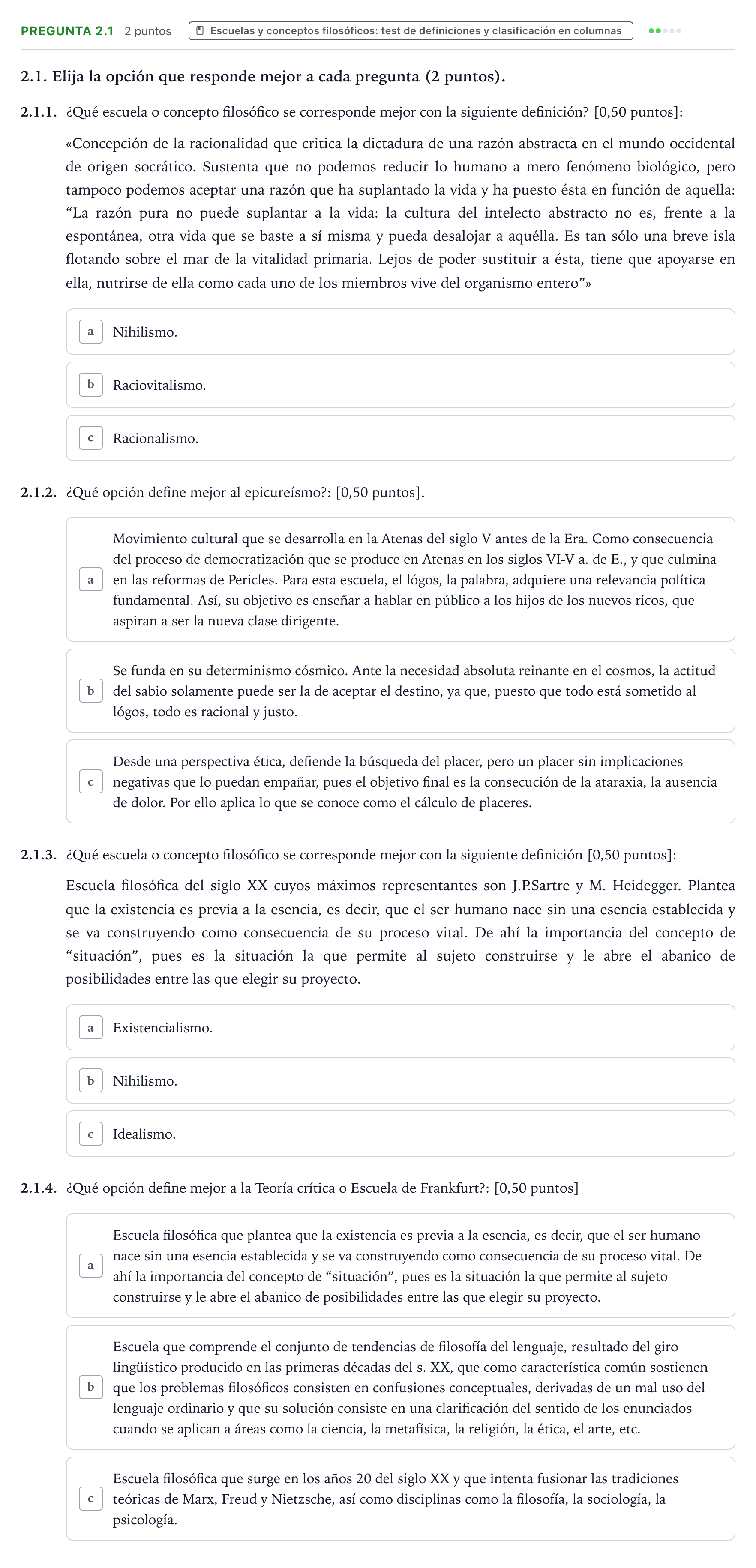Enunciado: Pregunta 2.1 · Historia de la Filosofía PAU Aragón Ordinaria 2025