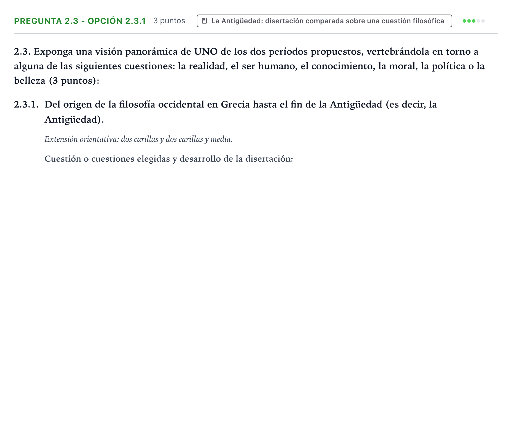 Enunciado: Pregunta 2.3 - Opción 2.3.1 · Historia de la Filosofía PAU Aragón Ordinaria 2025
