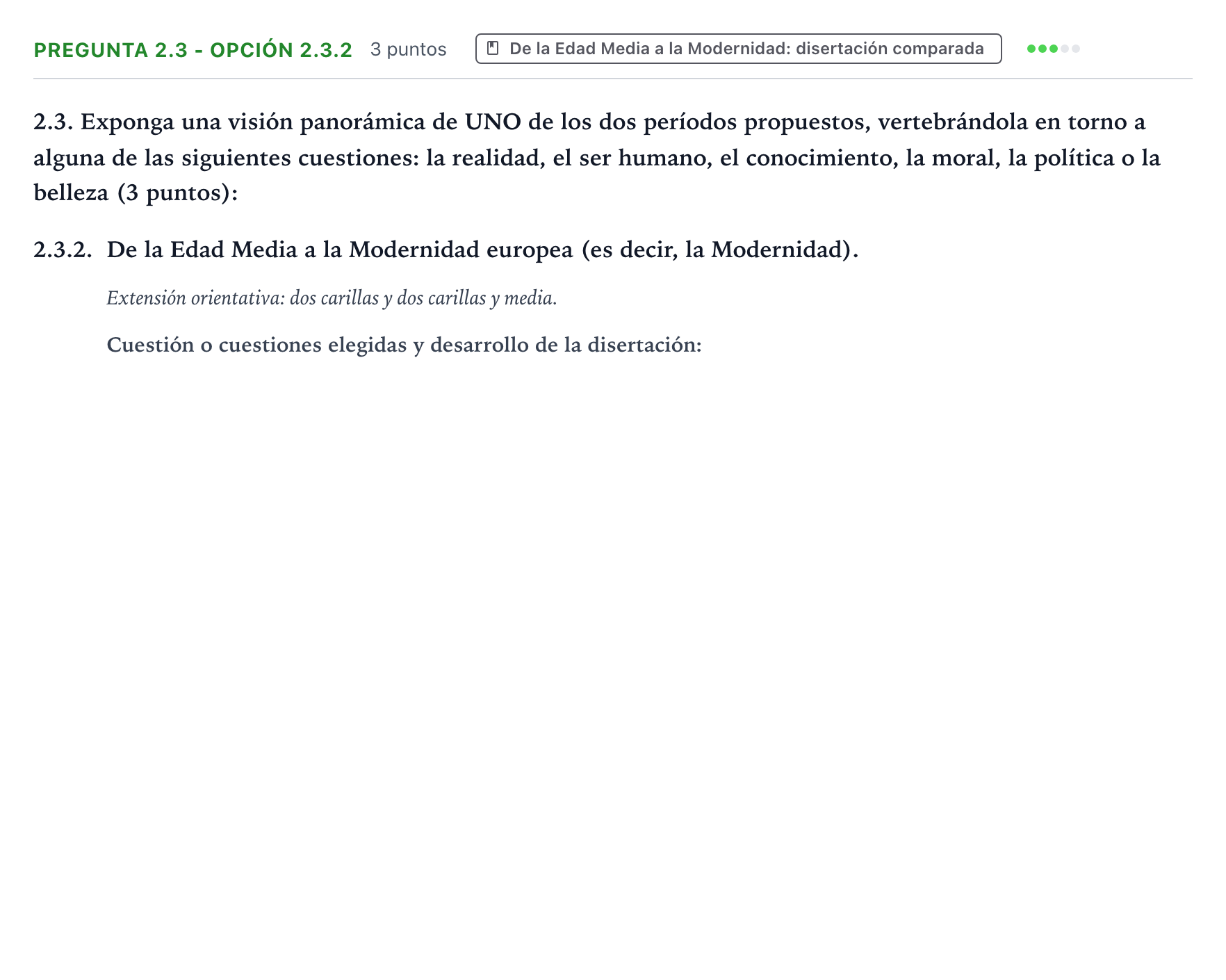 Enunciado: Pregunta 2.3 - Opción 2.3.2 · Historia de la Filosofía PAU Aragón Ordinaria 2025