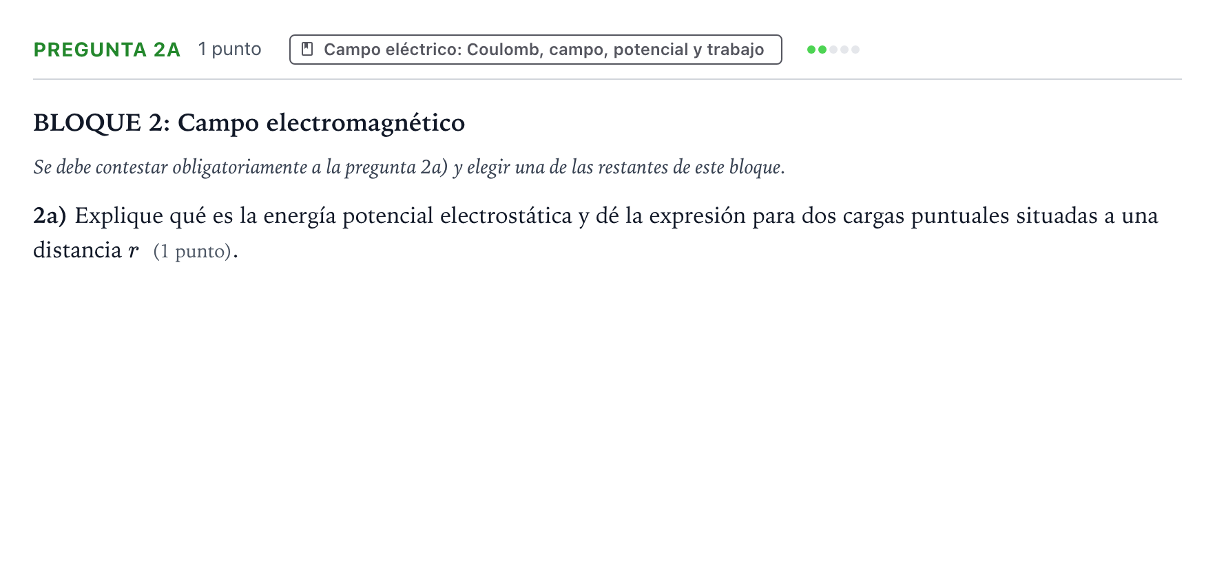 Enunciado: Pregunta 2a · Física PAU Aragón Ordinaria 2025