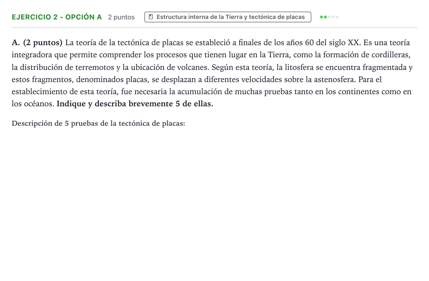 Enunciado: Ejercicio 2 - Opción A · Geología y Ciencias Ambientales PAU Aragón Extraordinaria 2025