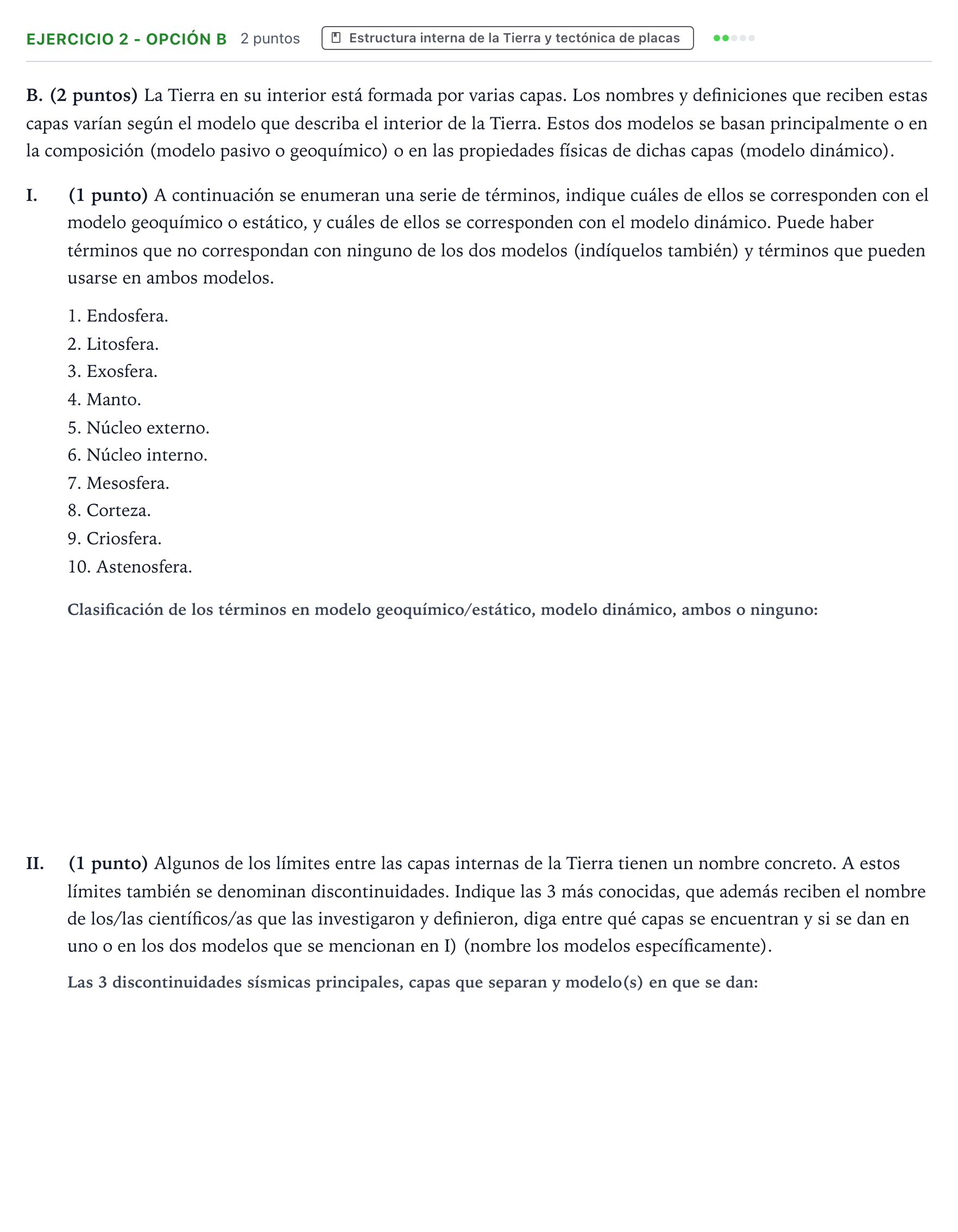 Enunciado: Ejercicio 2 - Opción B · Geología y Ciencias Ambientales PAU Aragón Extraordinaria 2025