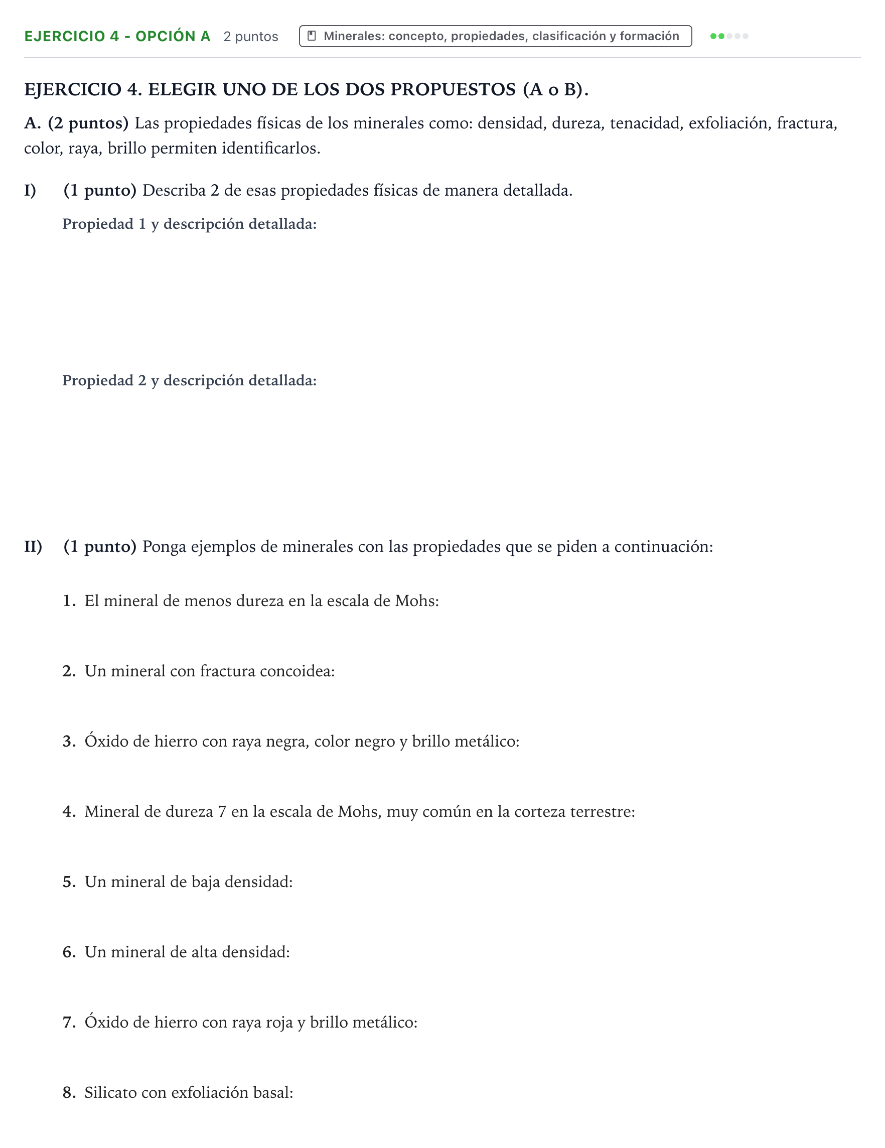 Enunciado: Ejercicio 4 - Opción A · Geología y Ciencias Ambientales PAU Aragón Extraordinaria 2025