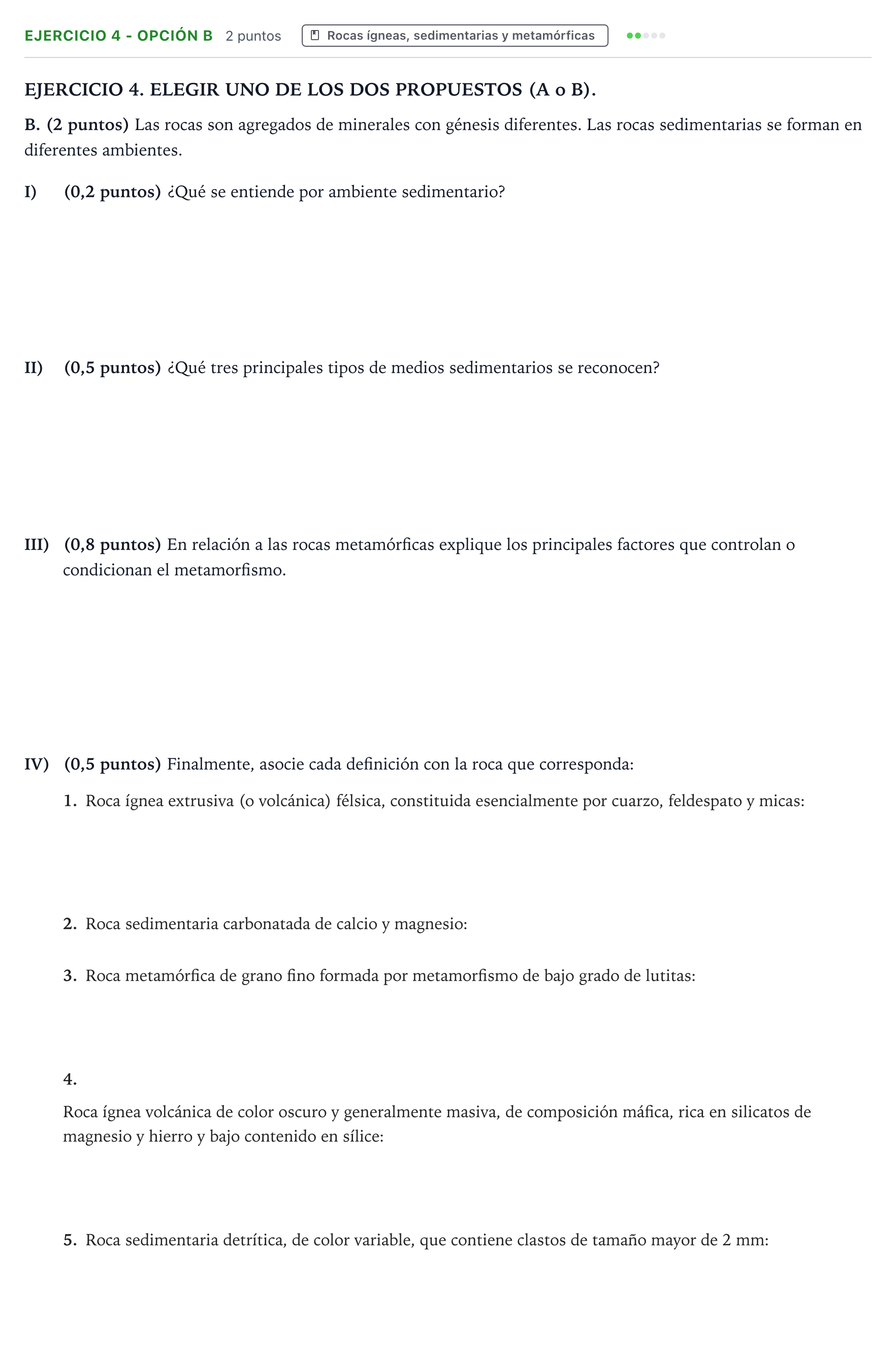 Enunciado: Ejercicio 4 - Opción B · Geología y Ciencias Ambientales PAU Aragón Extraordinaria 2025
