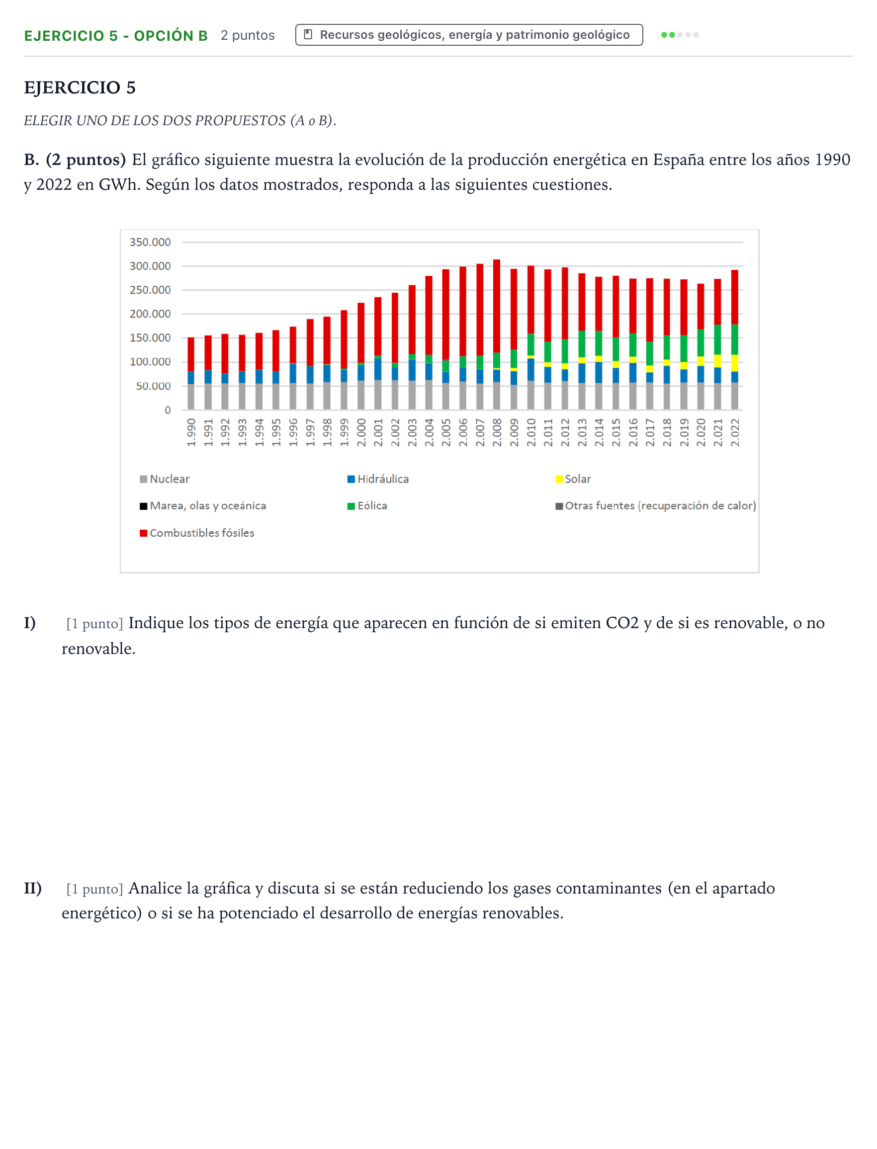 Enunciado: Ejercicio 5 - Opción B · Geología y Ciencias Ambientales PAU Aragón Extraordinaria 2025