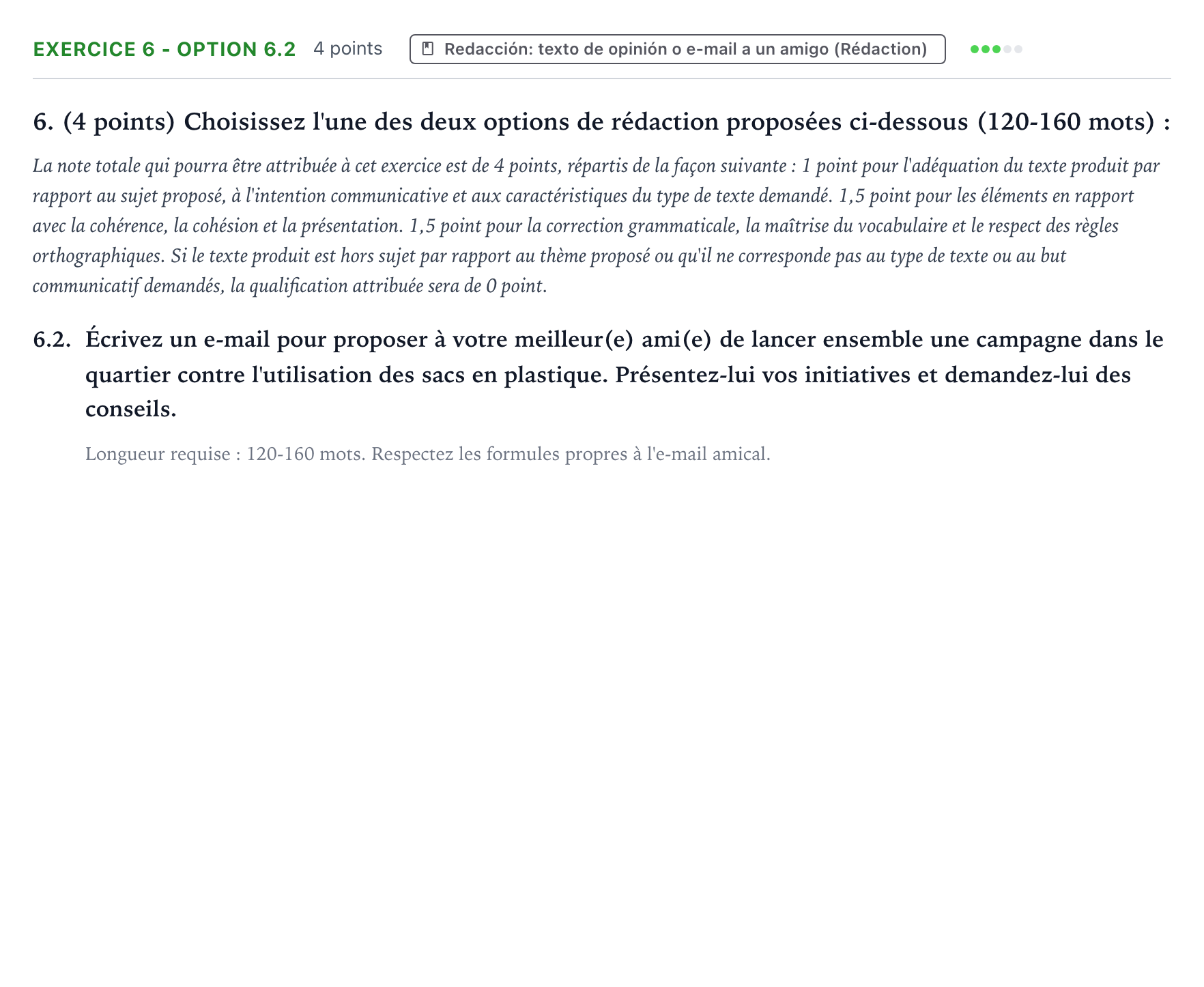 Enunciado: Ejercicio 6 - Option 6.2 · Francés PAU Aragón Ordinaria 2025