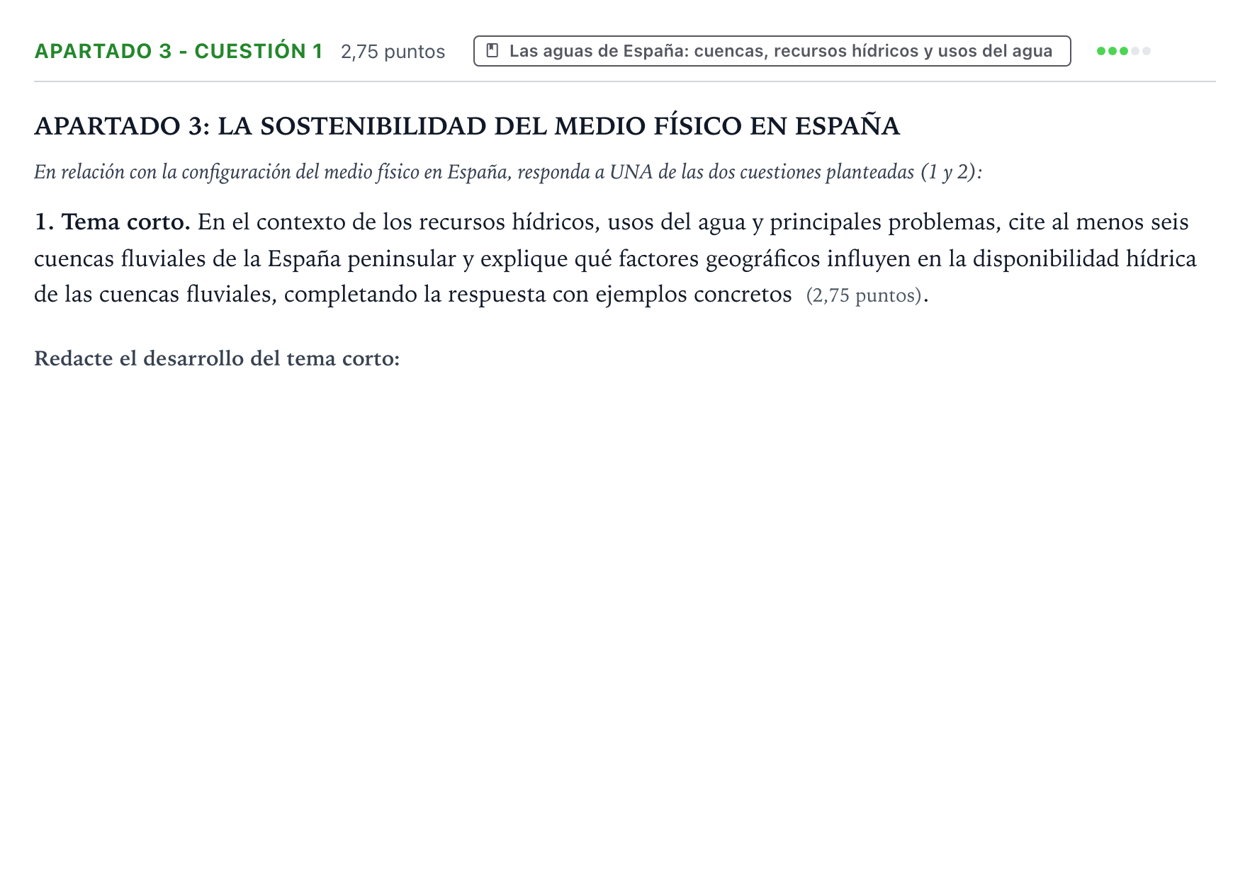 Enunciado: Apartado 3 - Cuestión 1 · Geografía PAU Aragón Ordinaria 2025