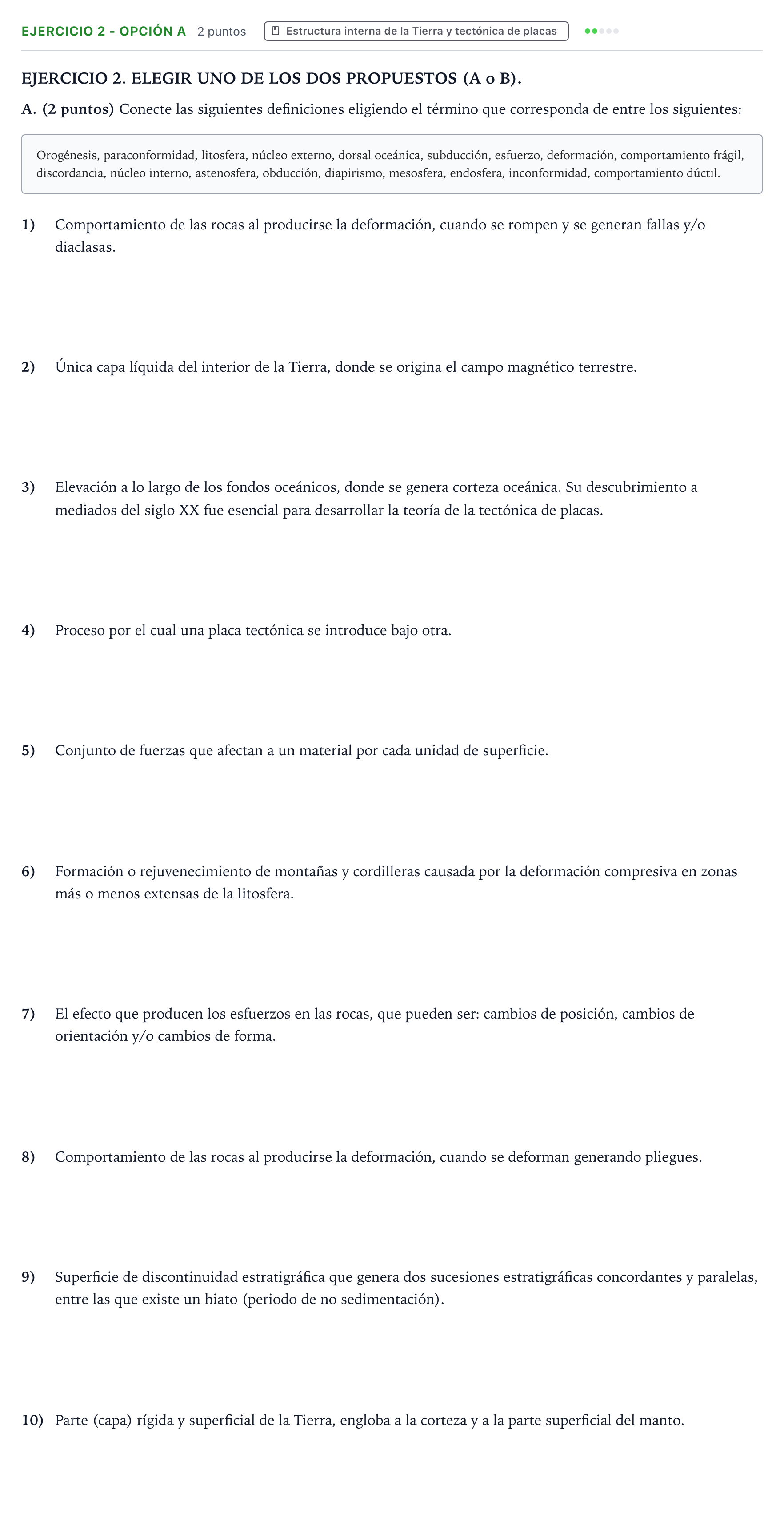 Enunciado: Ejercicio 2 - Opción A · Geología y Ciencias Ambientales PAU Aragón Ordinaria 2025