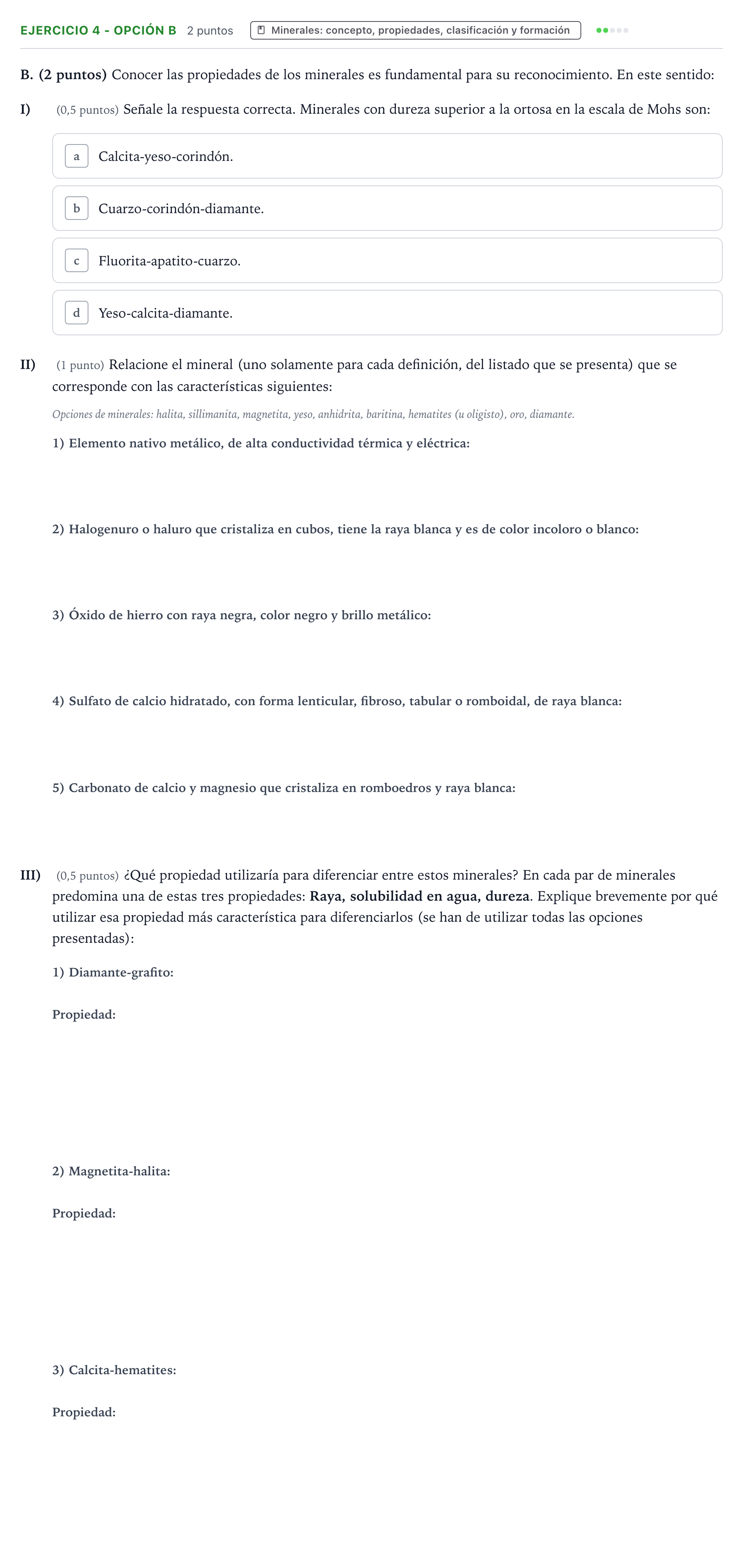 Enunciado: Ejercicio 4 - Opción B · Geología y Ciencias Ambientales PAU Aragón Ordinaria 2025