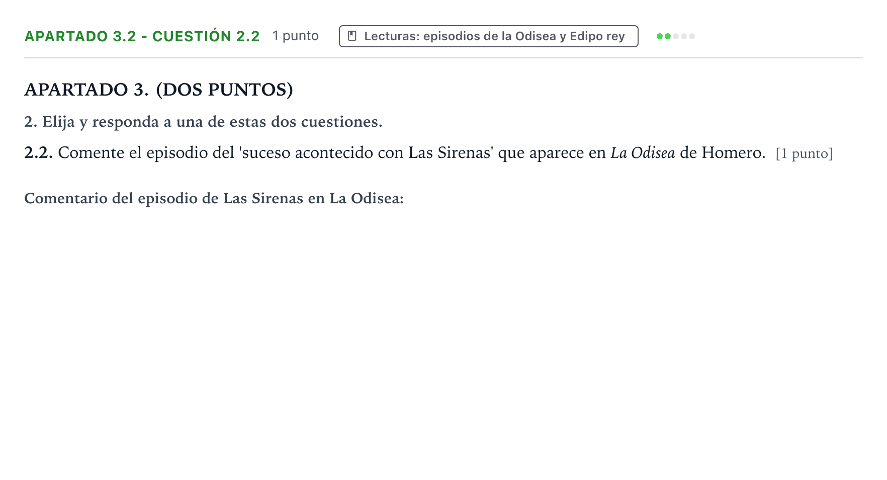 Enunciado: Apartado 3.2 - Cuestión 2.2 · Griego II PAU Aragón Extraordinaria 2025