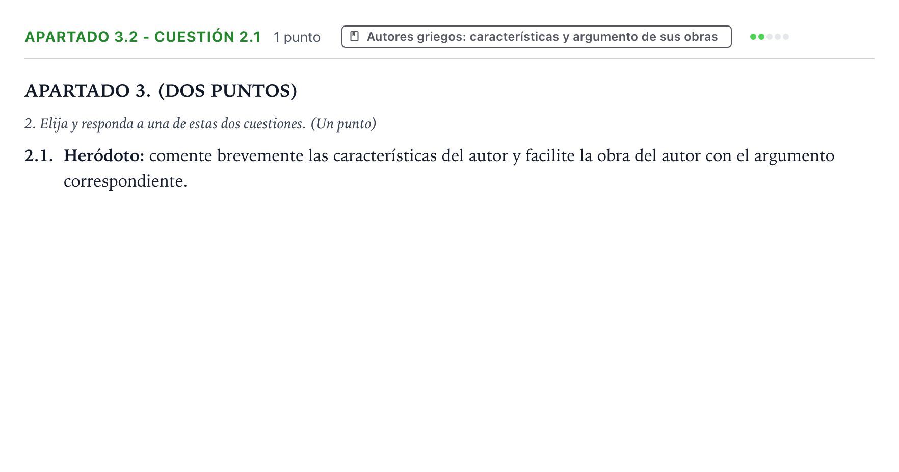 Enunciado: Apartado 3.2 - Cuestión 2.1 · Griego II PAU Aragón Ordinaria 2025