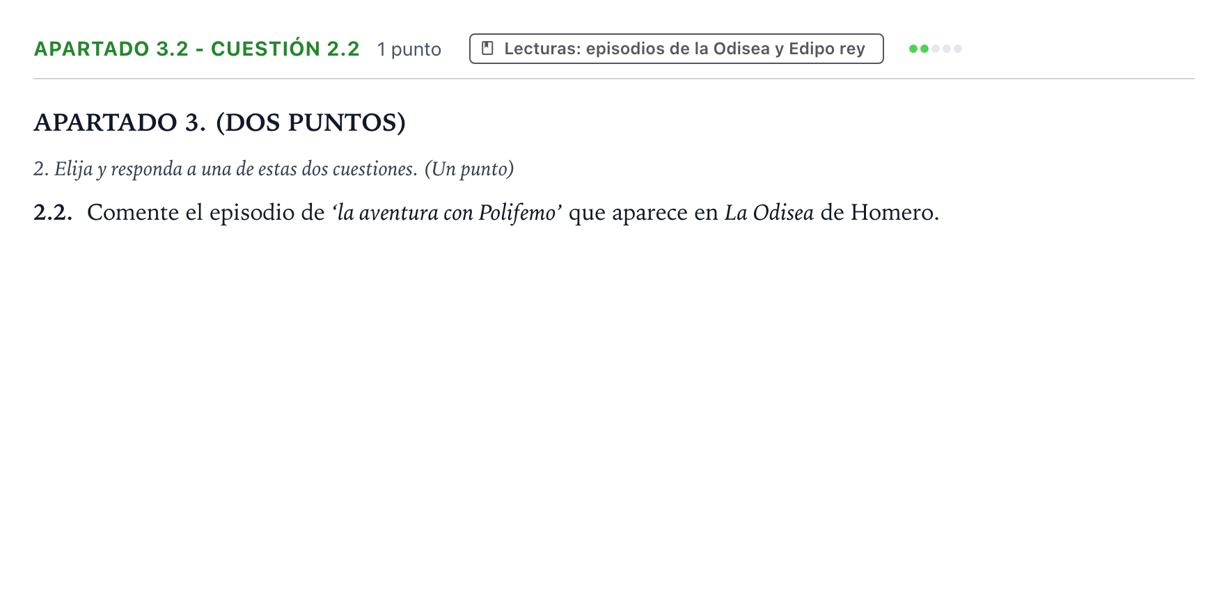 Enunciado: Apartado 3.2 - Cuestión 2.2 · Griego II PAU Aragón Ordinaria 2025