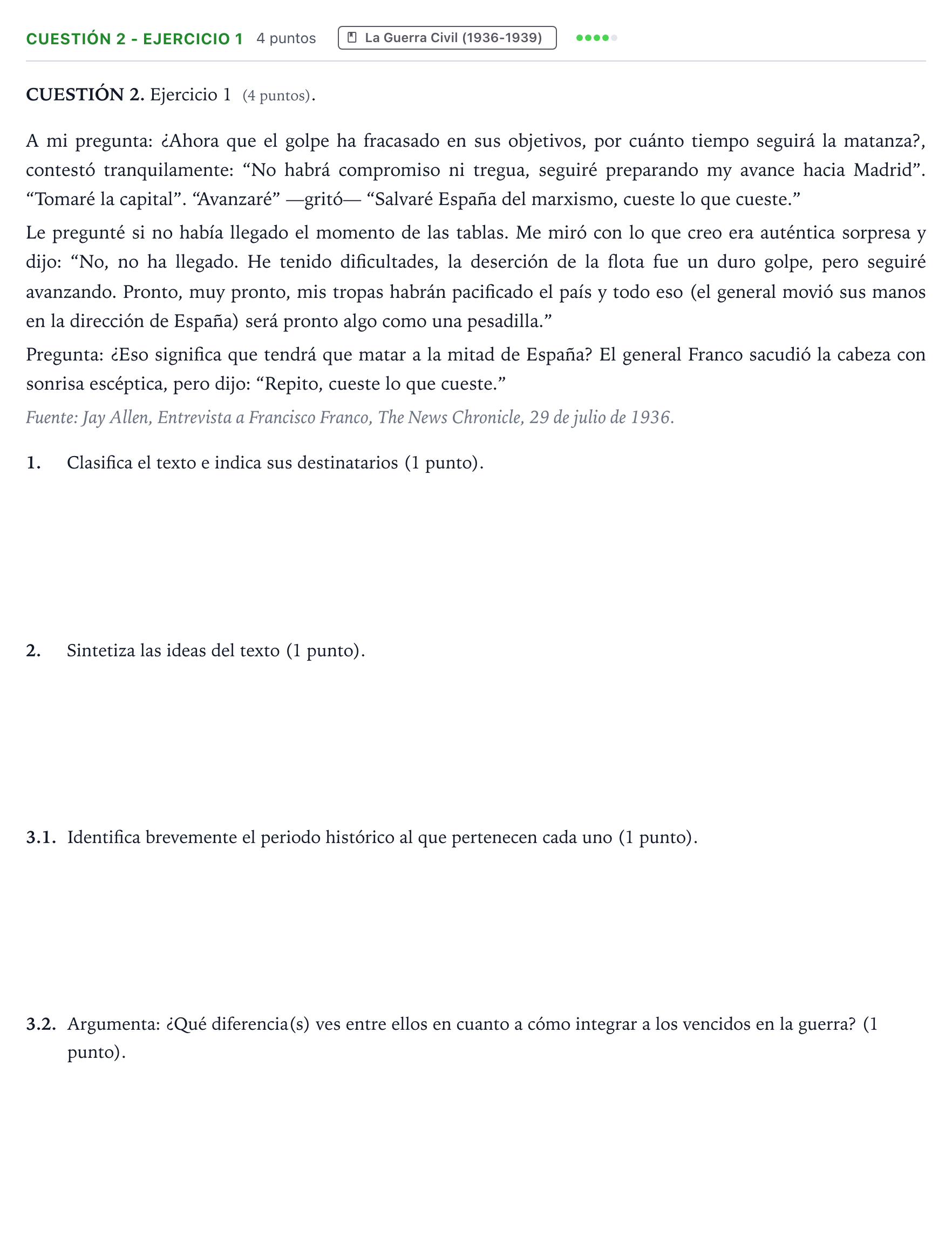 Enunciado: Cuestión 2 - Ejercicio 1 · Historia de España PAU Aragón Extraordinaria 2025