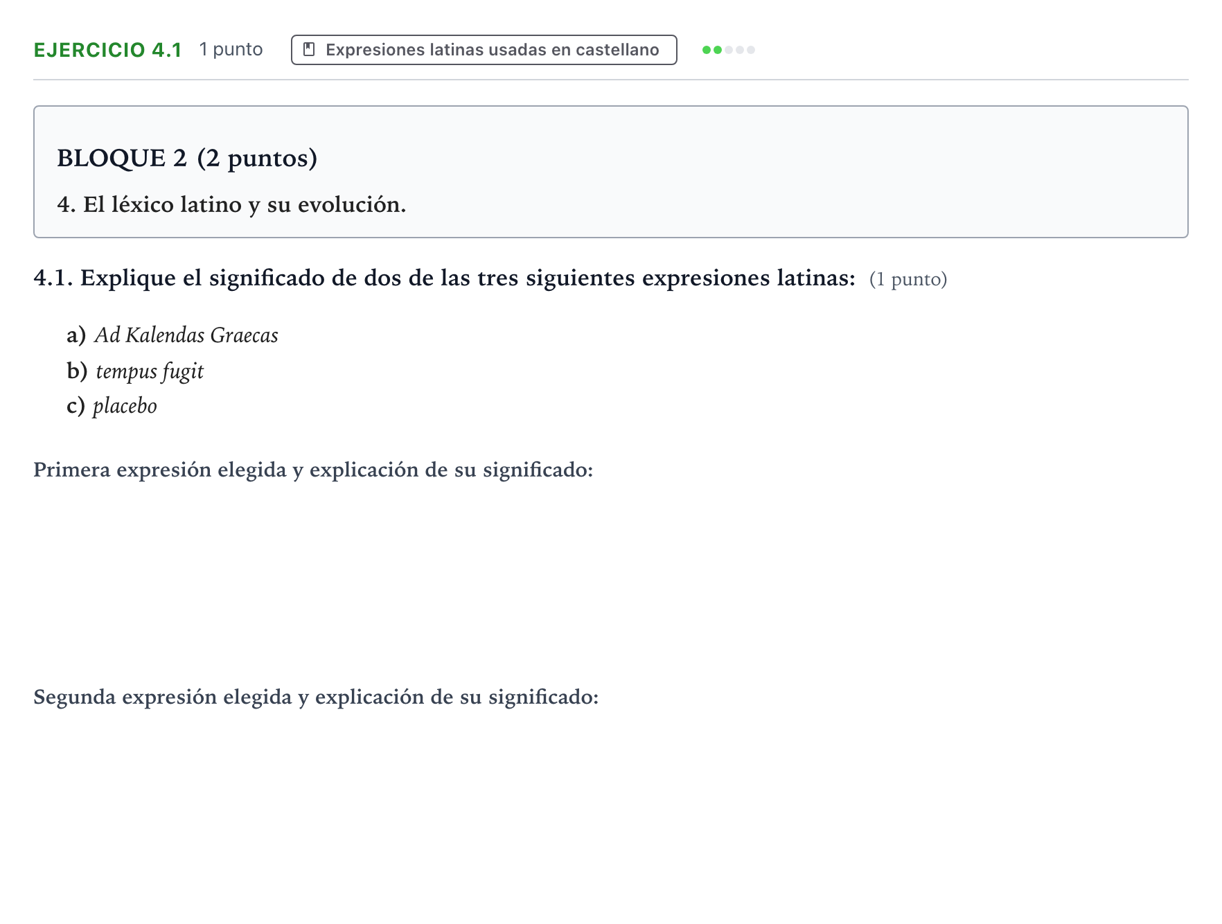 Enunciado: Ejercicio 4.1 · Latín II PAU Aragón Extraordinaria 2025