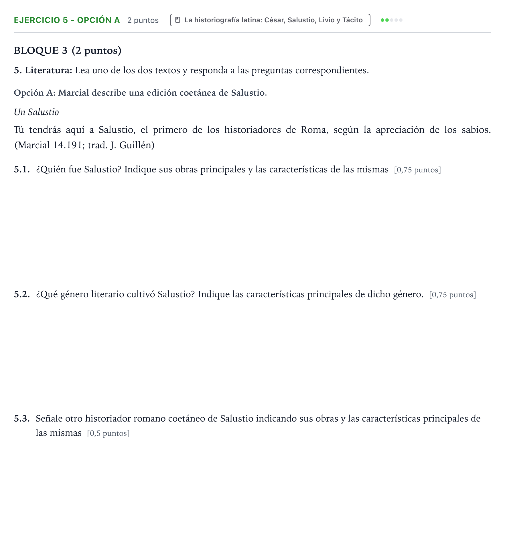 Enunciado: Ejercicio 5 - Opción A · Latín II PAU Aragón Extraordinaria 2025