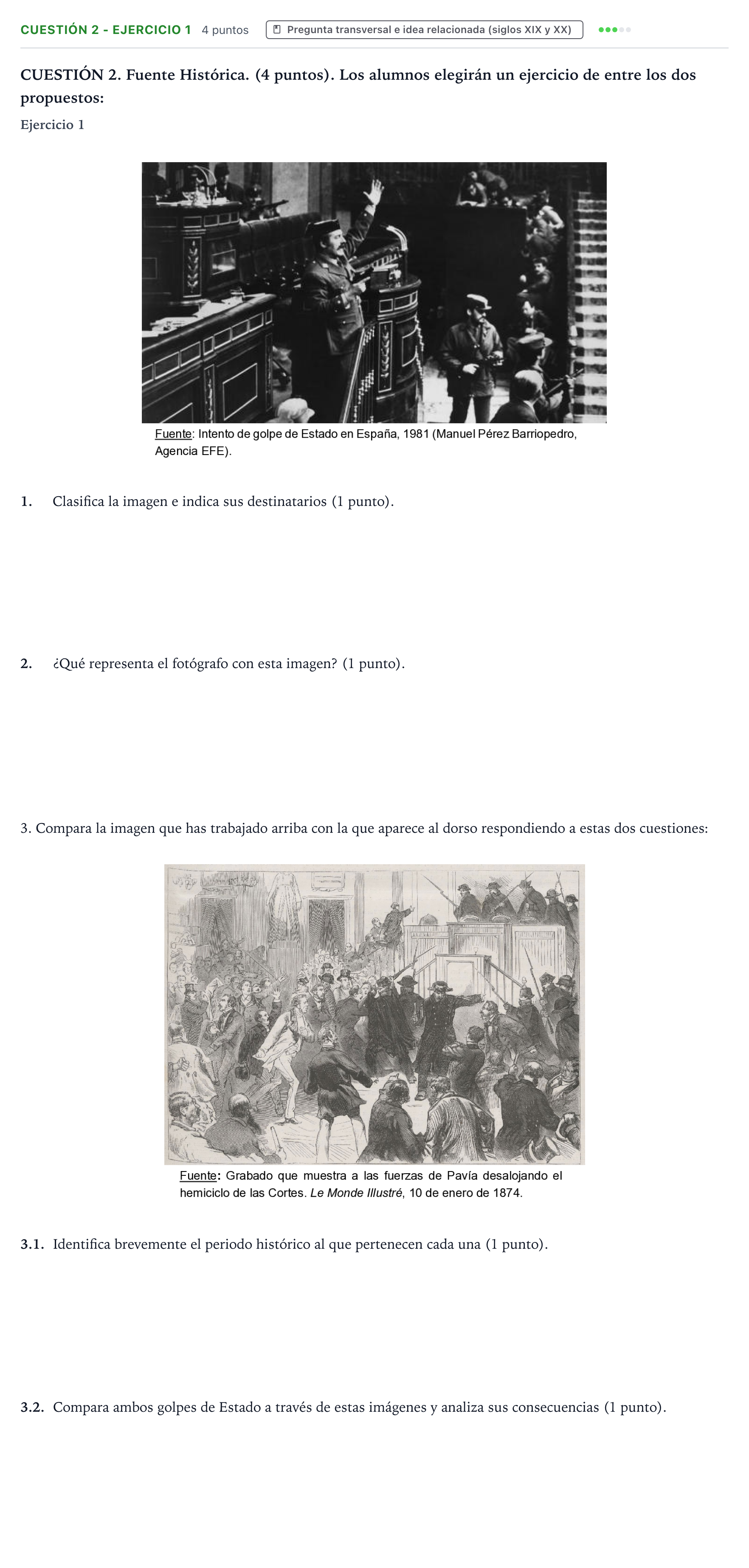 Enunciado: Cuestión 2 - Ejercicio 1 · Historia de España PAU Aragón Ordinaria 2025