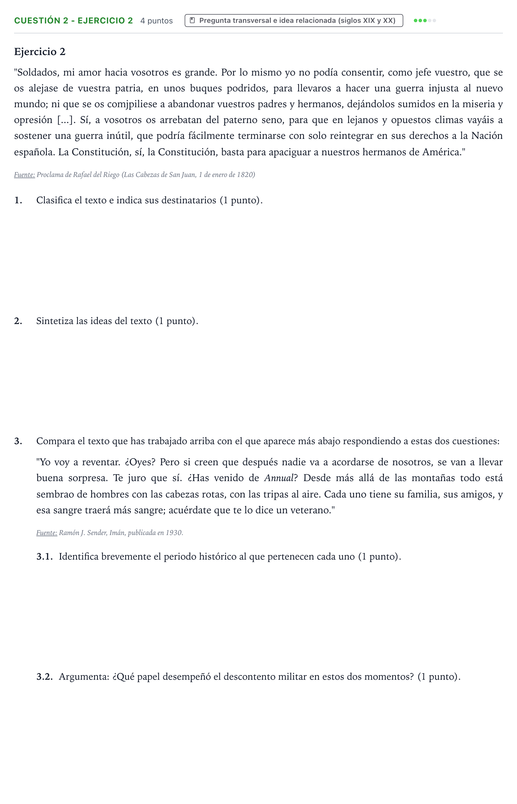 Enunciado: Cuestión 2 - Ejercicio 2 · Historia de España PAU Aragón Ordinaria 2025