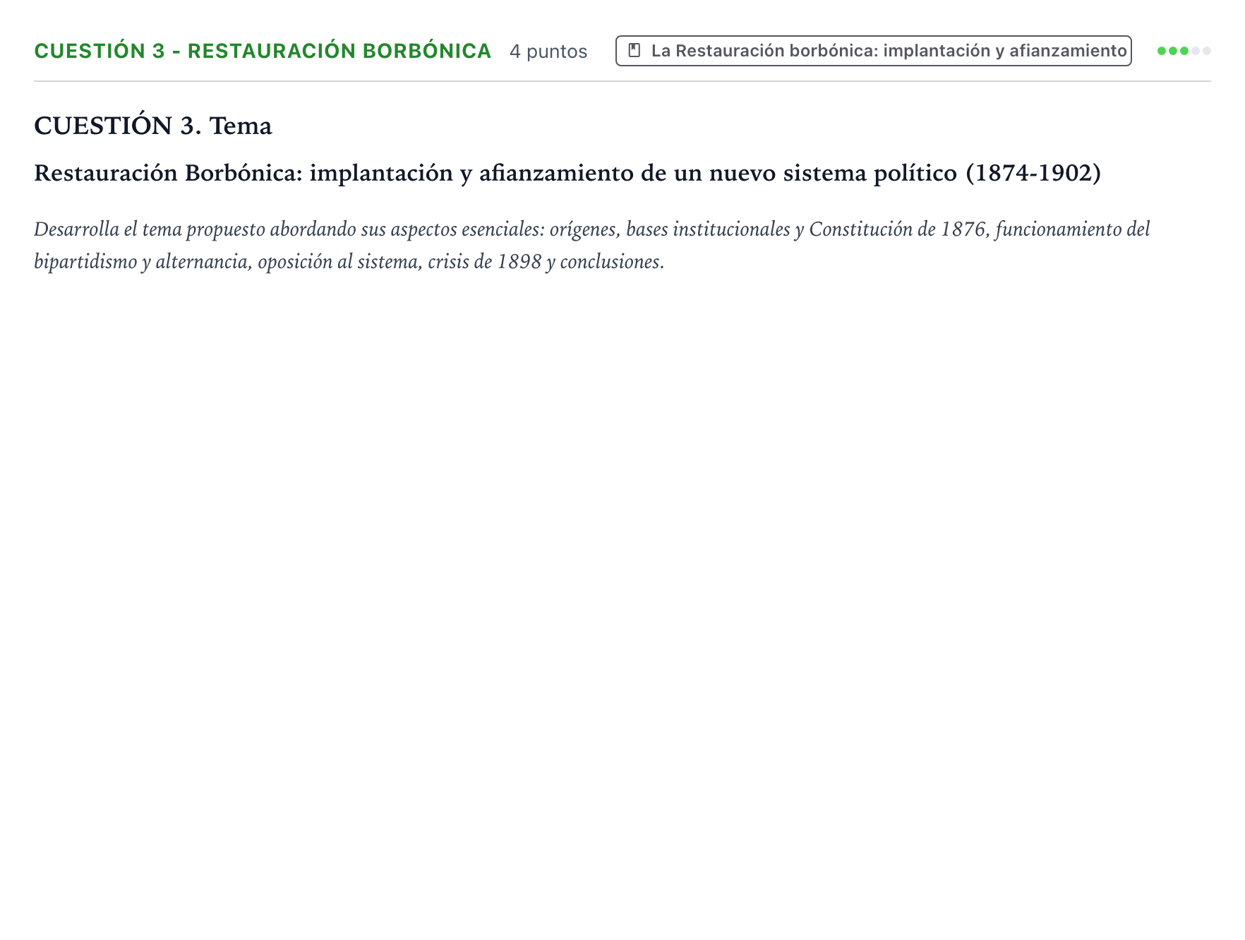 Enunciado: Cuestión 3 - Restauración Borbónica · Historia de España PAU Aragón Ordinaria 2025
