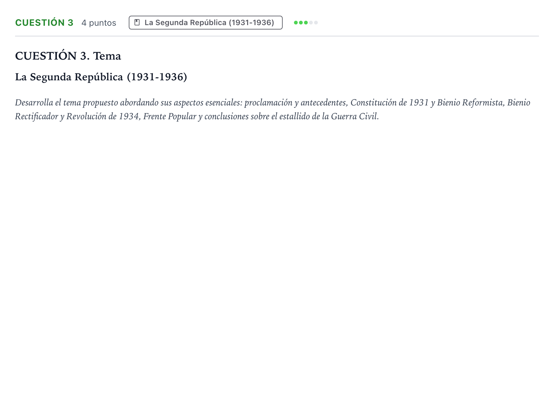 Enunciado: Cuestión 3 - La Segunda República · Historia de España PAU Aragón Ordinaria 2025