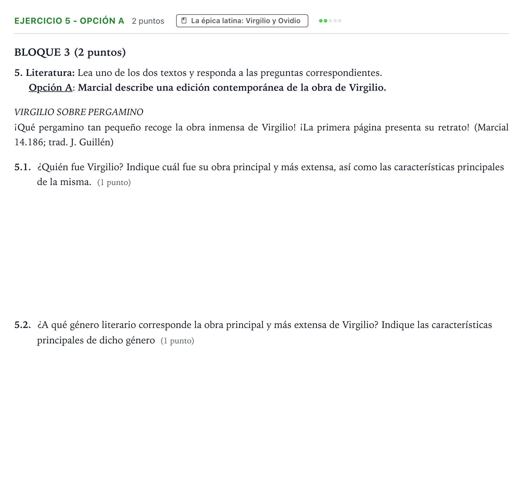 Enunciado: Ejercicio 5 - Opción A · Latín II PAU Aragón Ordinaria 2025