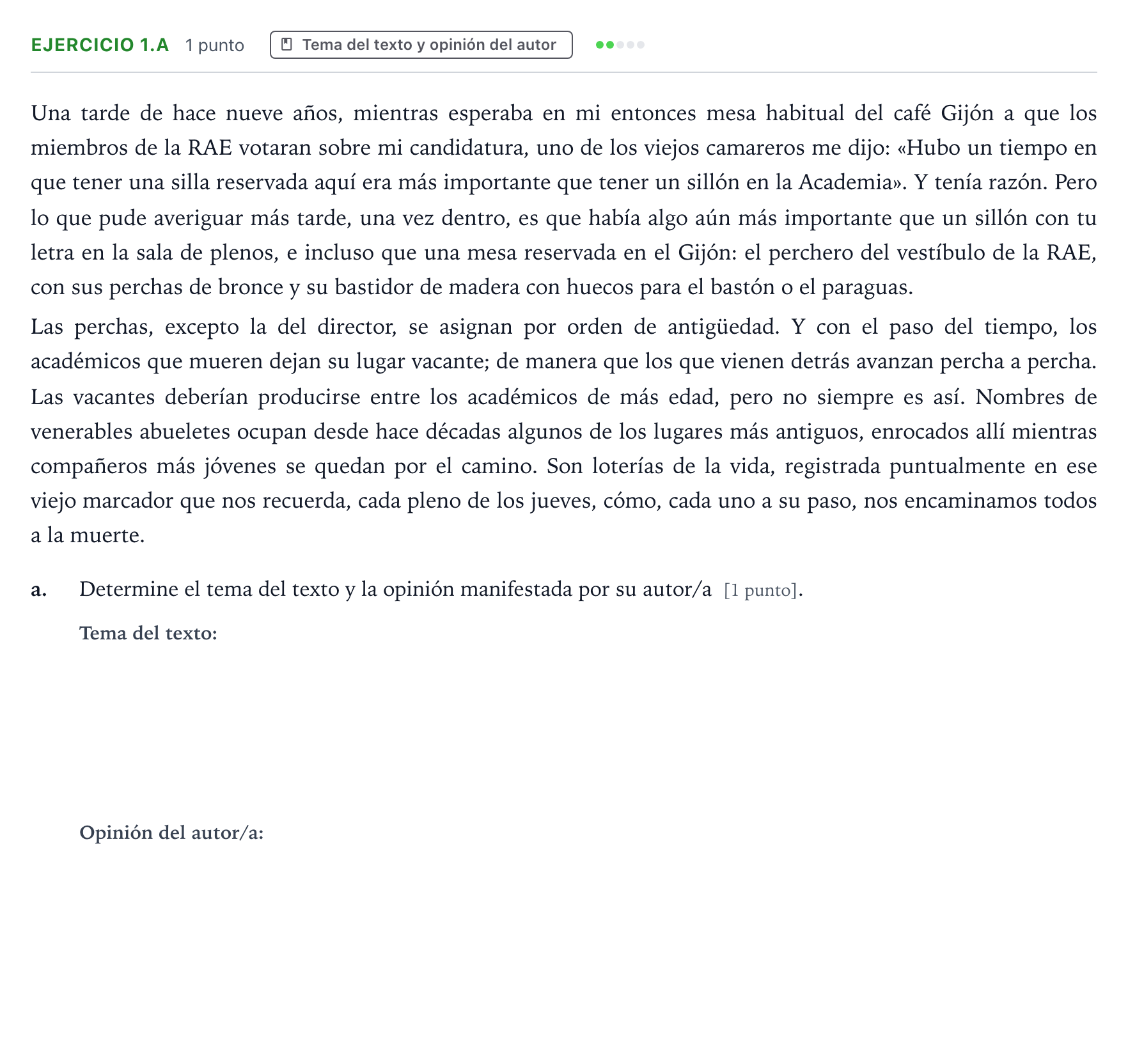 Enunciado: Ejercicio 1.a · Lengua Castellana y Literatura II PAU Aragón Extraordinaria 2025