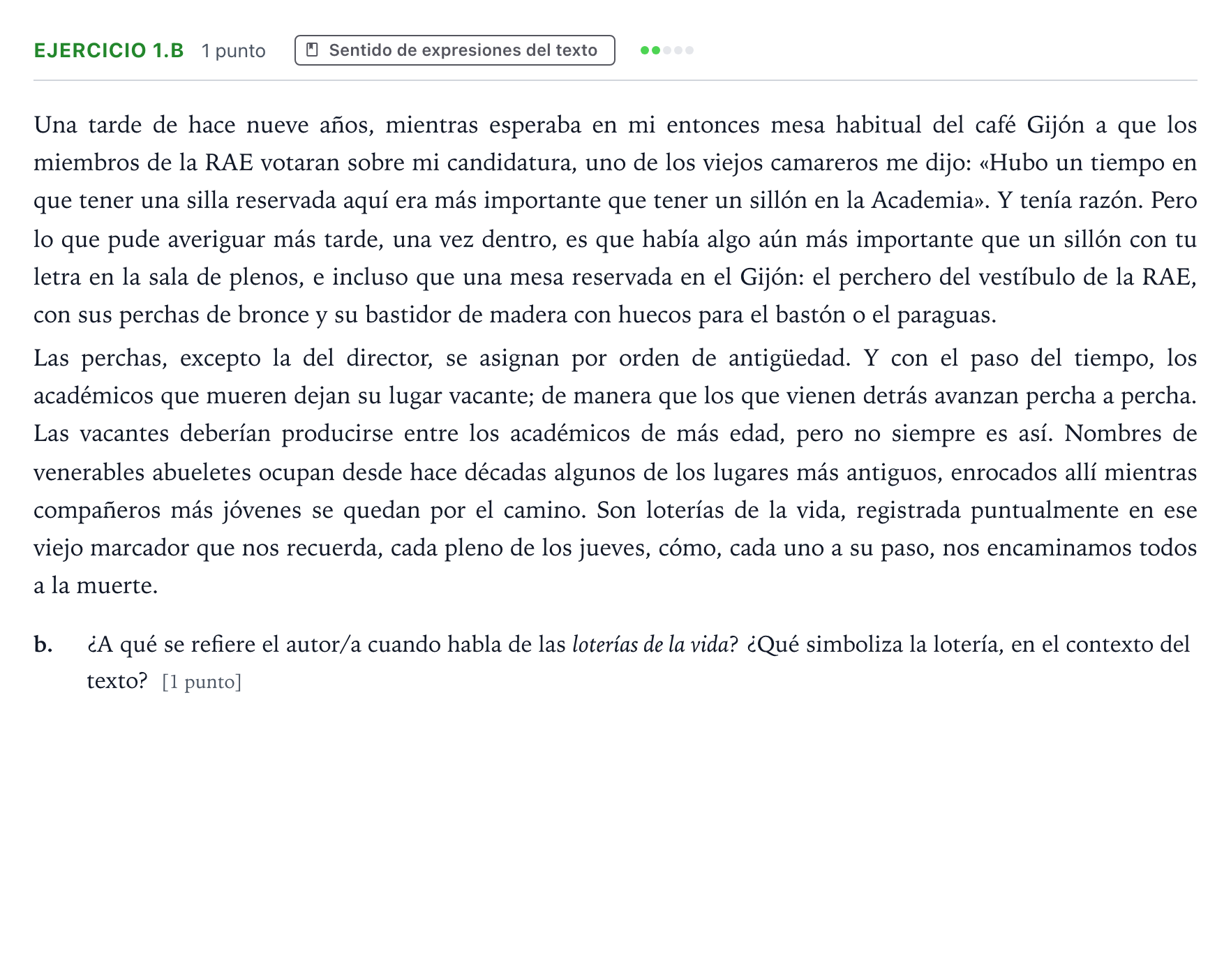 Enunciado: Ejercicio 1.b · Lengua Castellana y Literatura II PAU Aragón Extraordinaria 2025