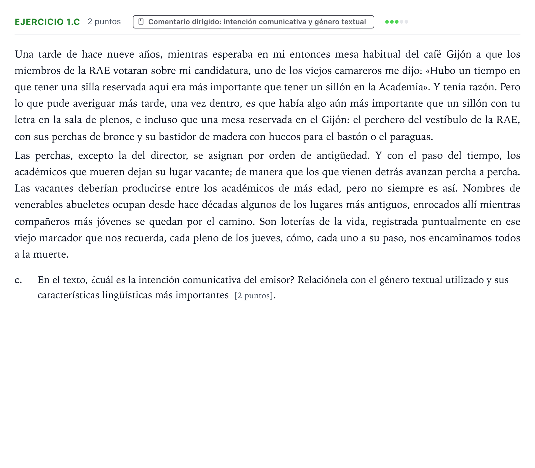 Enunciado: Ejercicio 1.c · Lengua Castellana y Literatura II PAU Aragón Extraordinaria 2025