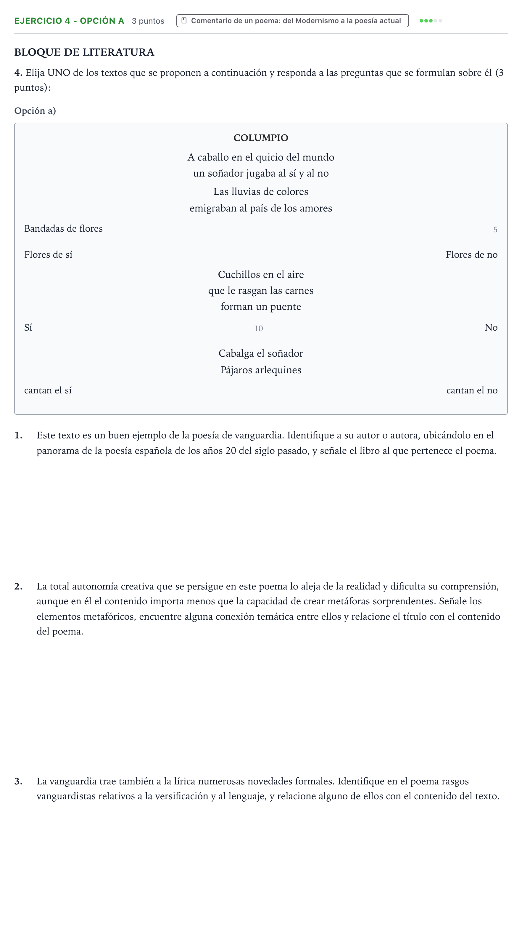Enunciado: Ejercicio 4 - Opción a · Lengua Castellana y Literatura II PAU Aragón Extraordinaria 2025