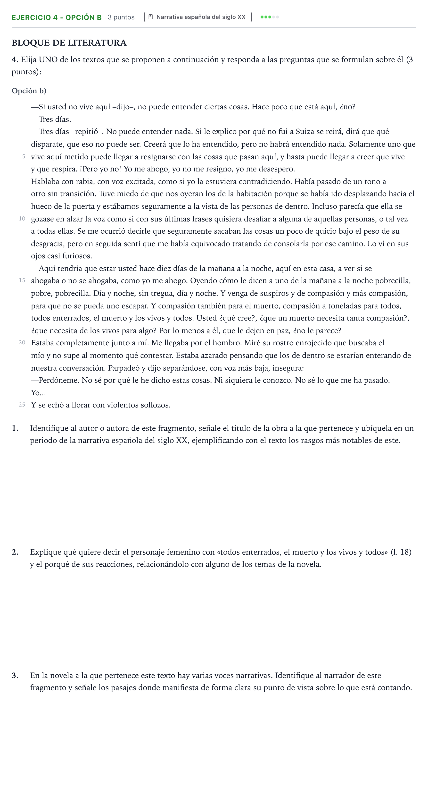 Enunciado: Ejercicio 4 - Opción b · Lengua Castellana y Literatura II PAU Aragón Extraordinaria 2025