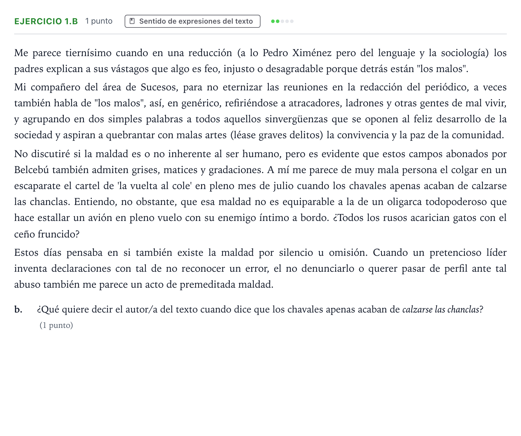 Enunciado: Ejercicio 1.b - Sentido de expresiones del texto · Lengua Castellana y Literatura II PAU Aragón Ordinaria 2025