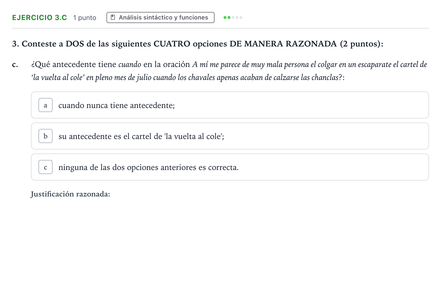Enunciado: Ejercicio 3.c · Lengua Castellana y Literatura II PAU Aragón Ordinaria 2025
