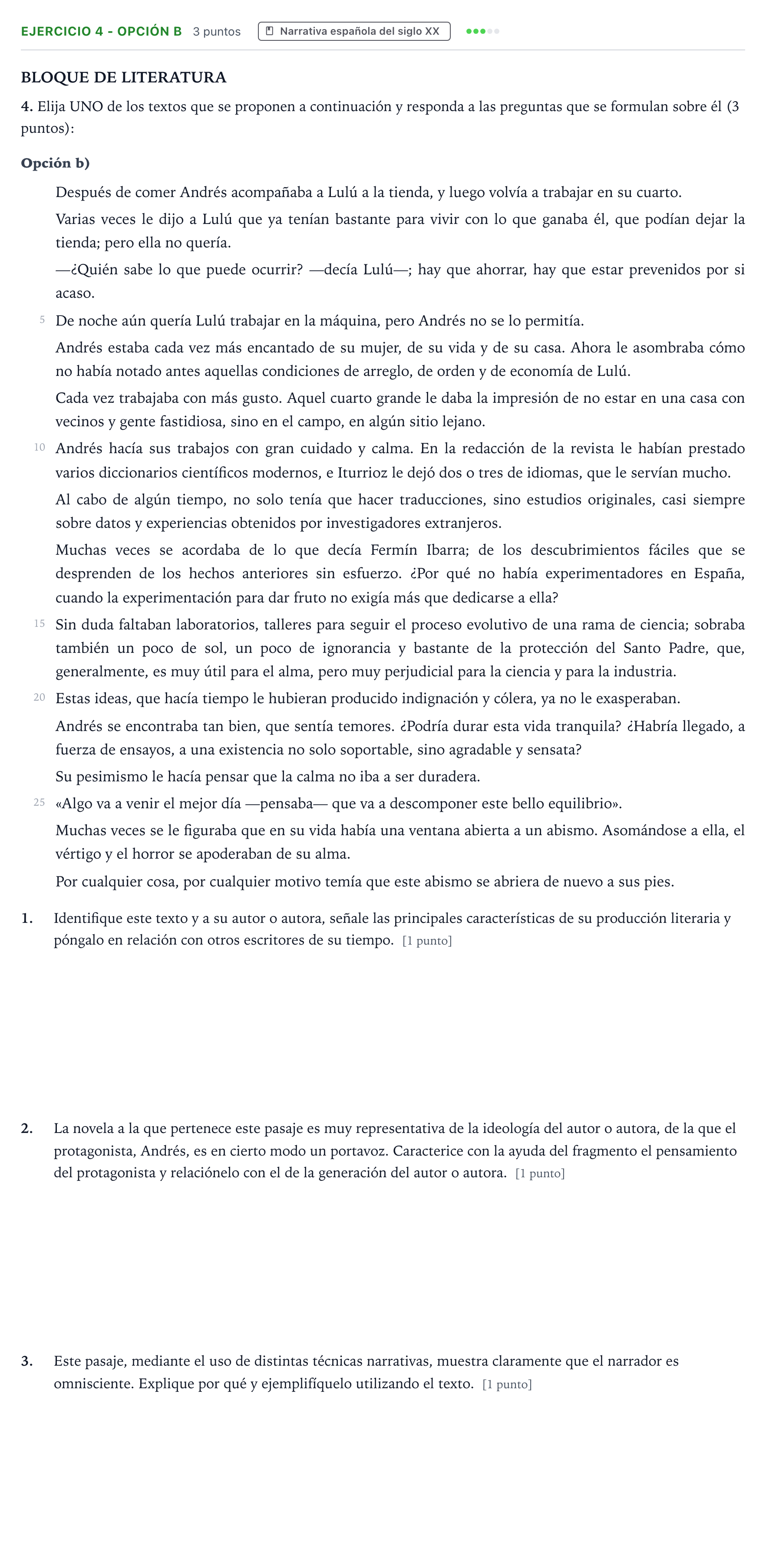 Enunciado: Ejercicio 4 - Opción b · Lengua Castellana y Literatura II PAU Aragón Ordinaria 2025